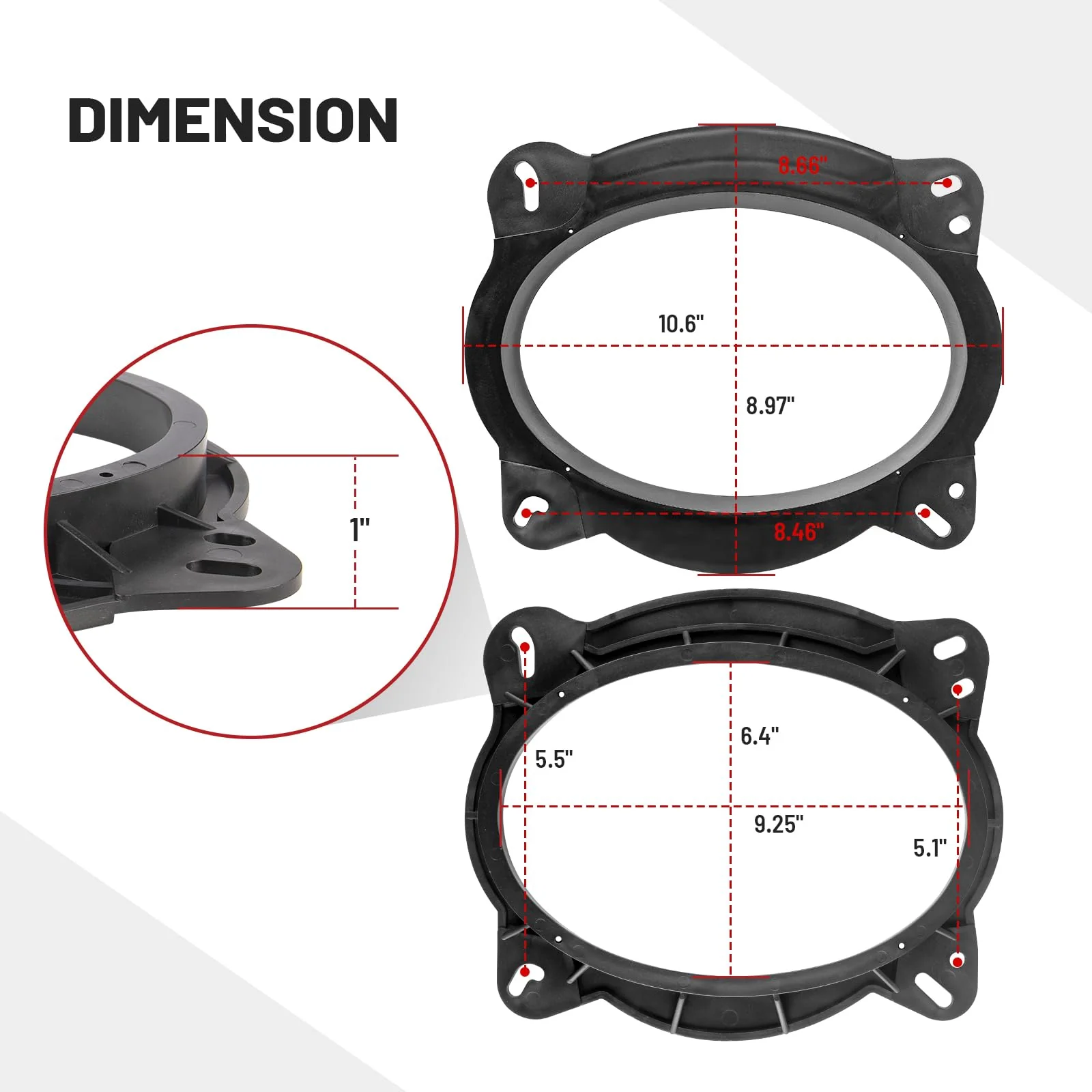 RED WOLF 6" x 9" Front Door Speaker Mount Adapter for 2004 Up Toyota 4Runner Avalon Highlander Tacoma Prius Sequoia Tundra Install 6 x 9” Aftermarket Audio Speaker Spacer Ring Bracket 2 PCS - Image 5