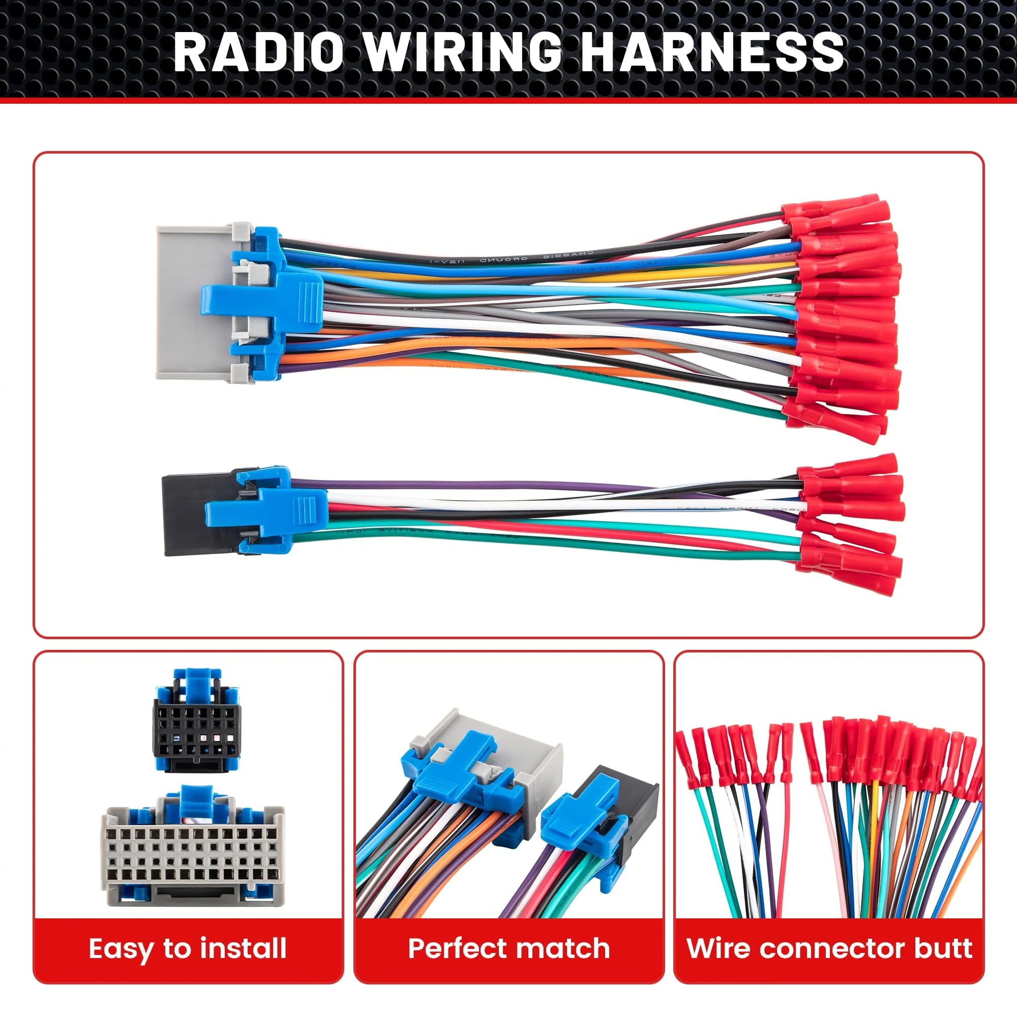 RED WOLF Car OE Radio Reverse Wiring Harness Fit for 2002-2007 GM GMC Sierra Chevy Silverado Buick Cadillac Pontiac Replace Factory Stereo Wire w/Connector Butt - Image 5