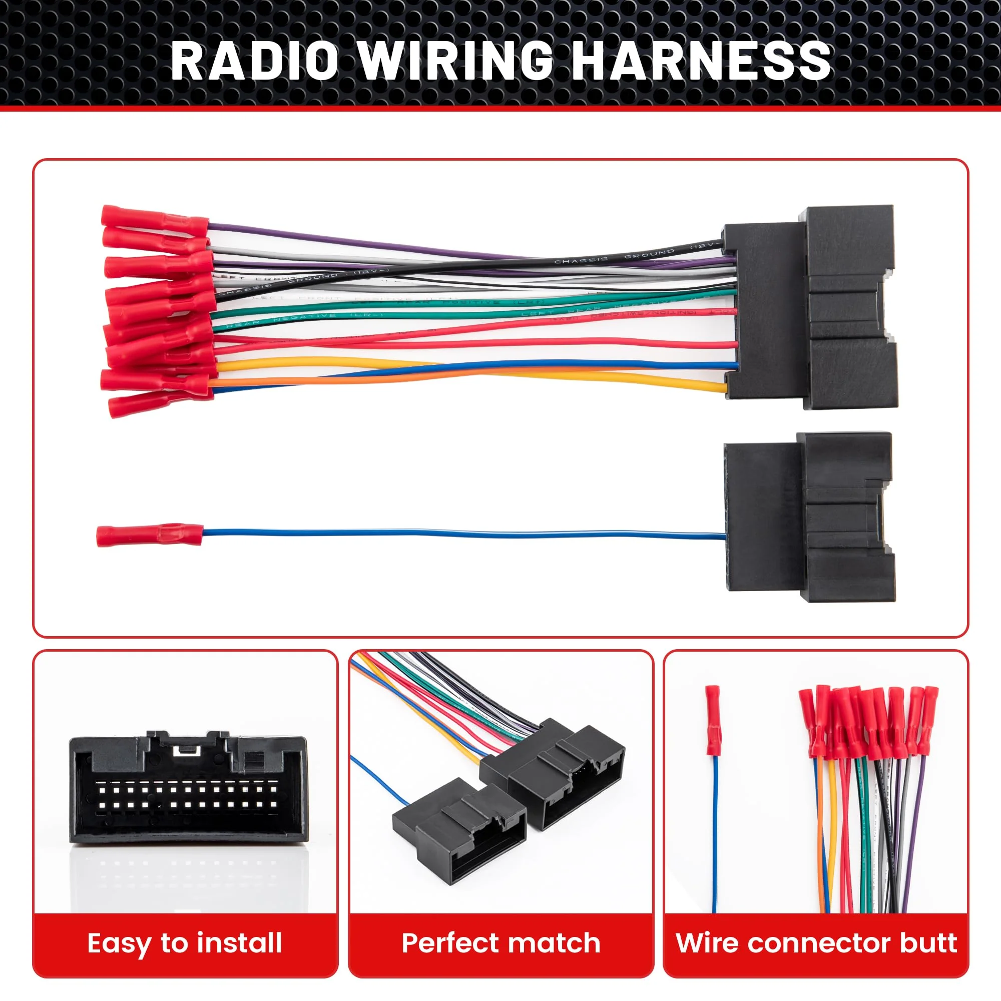 RED WOLF Car Radio Wiring Harness Compatible with Ford Transit 2014-2019, 2013-2018 Ford Fiesta, 2013-2017 Ford Focus Install Aftermarket Stereo Cable Adapter w/Connector Butt for AMP System - Image 5