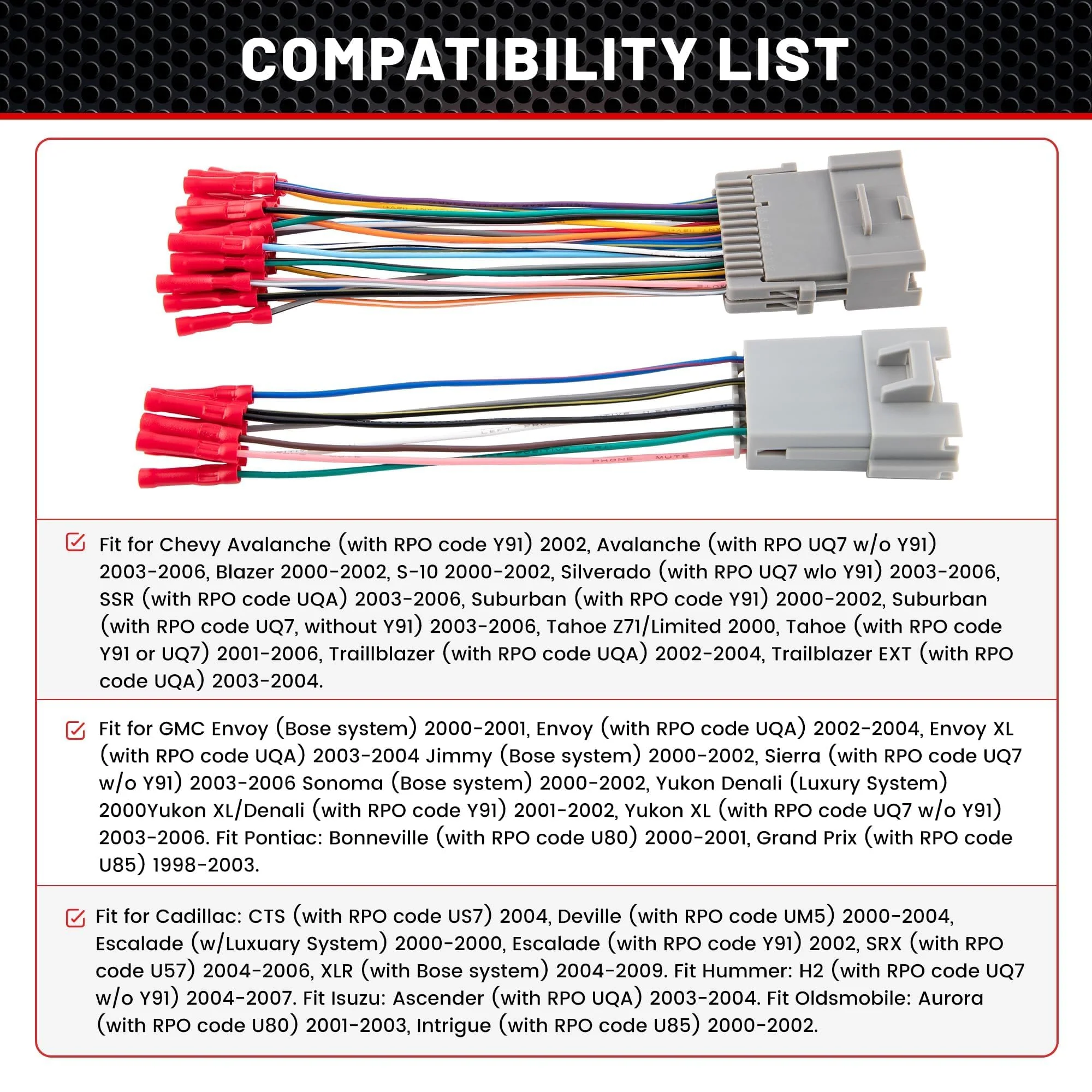 RED WOLF Factory Amplifier Bypass Wiring Harness for 1998-2009 GMC Yukon Chevy Tahoe Suburban Cadillac Escalade w/Wire Connector Butt for Bose AMP Wire Connector Adapter Cable Adaptor Plug - Image 2