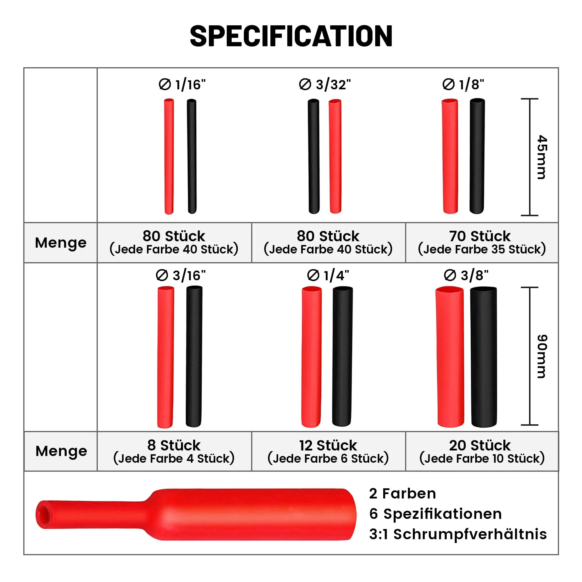 RED WOLF Heat Shrink Tube Set with Adhesive 3:1 Shrink Ratio Double Wall Heat Shrink Tube Waterproof Heat Shrink Tube Red & Black 270 Pieces - Image 2
