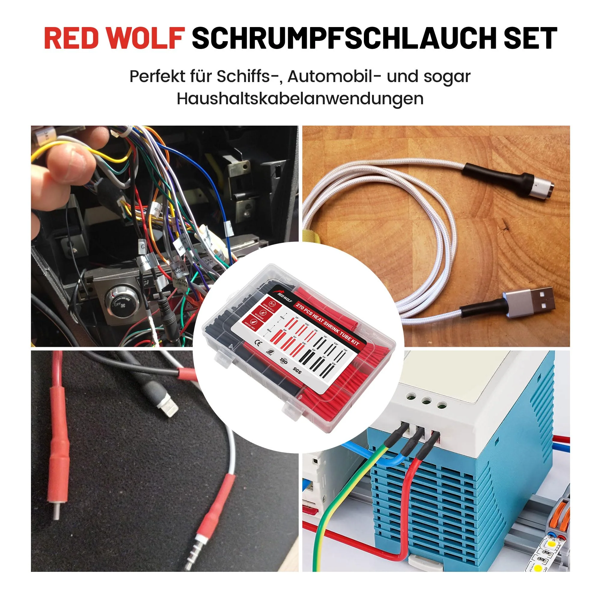 RED WOLF Heat Shrink Tube Set with Adhesive 3:1 Shrink Ratio Double Wall Heat Shrink Tube Waterproof Heat Shrink Tube Red & Black 270 Pieces - Image 5