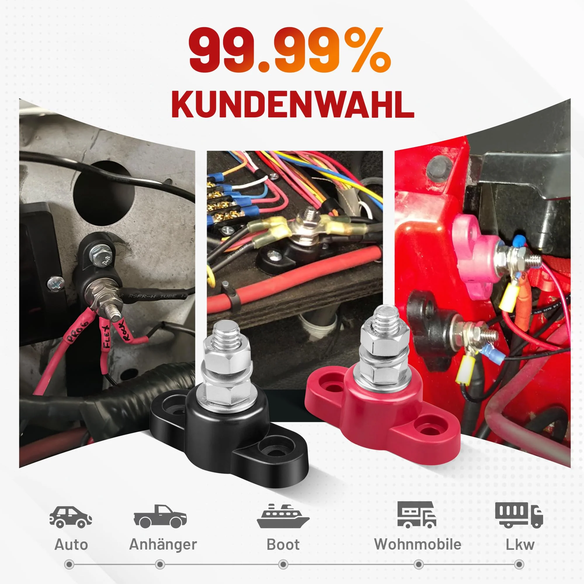 RED WOLF M8 Connection Bolts 150 A 12 V, Battery Terminal Blocks Busbar for Car Truck Motorhome Boat Power Distribution Clamp Block Pack of 2 Single Bolt Busbars - Image 6
