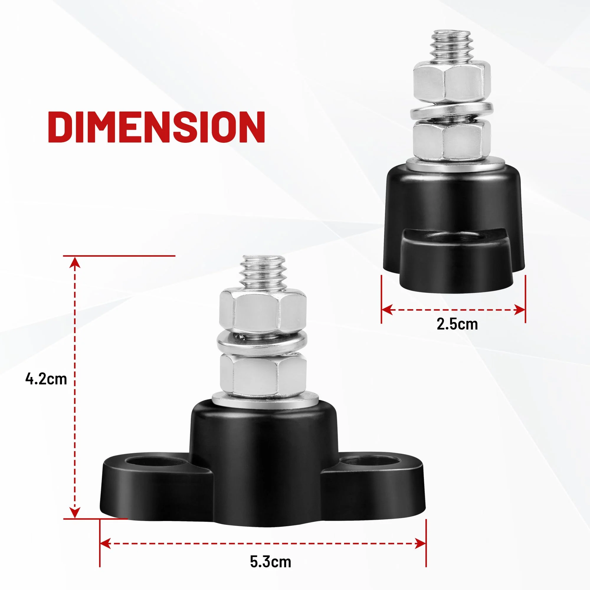 RED WOLF M8 Connection Bolts 150 A 12 V, Battery Terminal Blocks Busbar for Car Truck Motorhome Boat Power Distribution Clamp Block Pack of 2 Single Bolt Busbars - Image 7