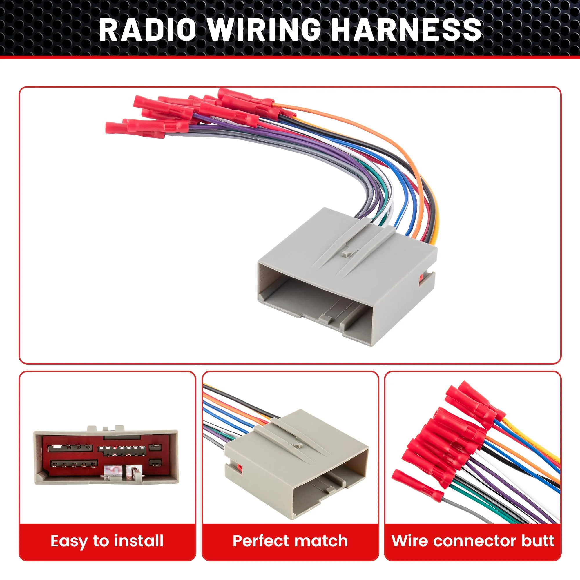 RED WOLF Radio Harness Compatible with Ford 2003-Up F150 Focus Explorer Lincoln MKX for 2006-2008 Hyundai Sonata Install Aftermarket Stereo Power Speaker Wiring Harness w/Connector Butt - Image 5