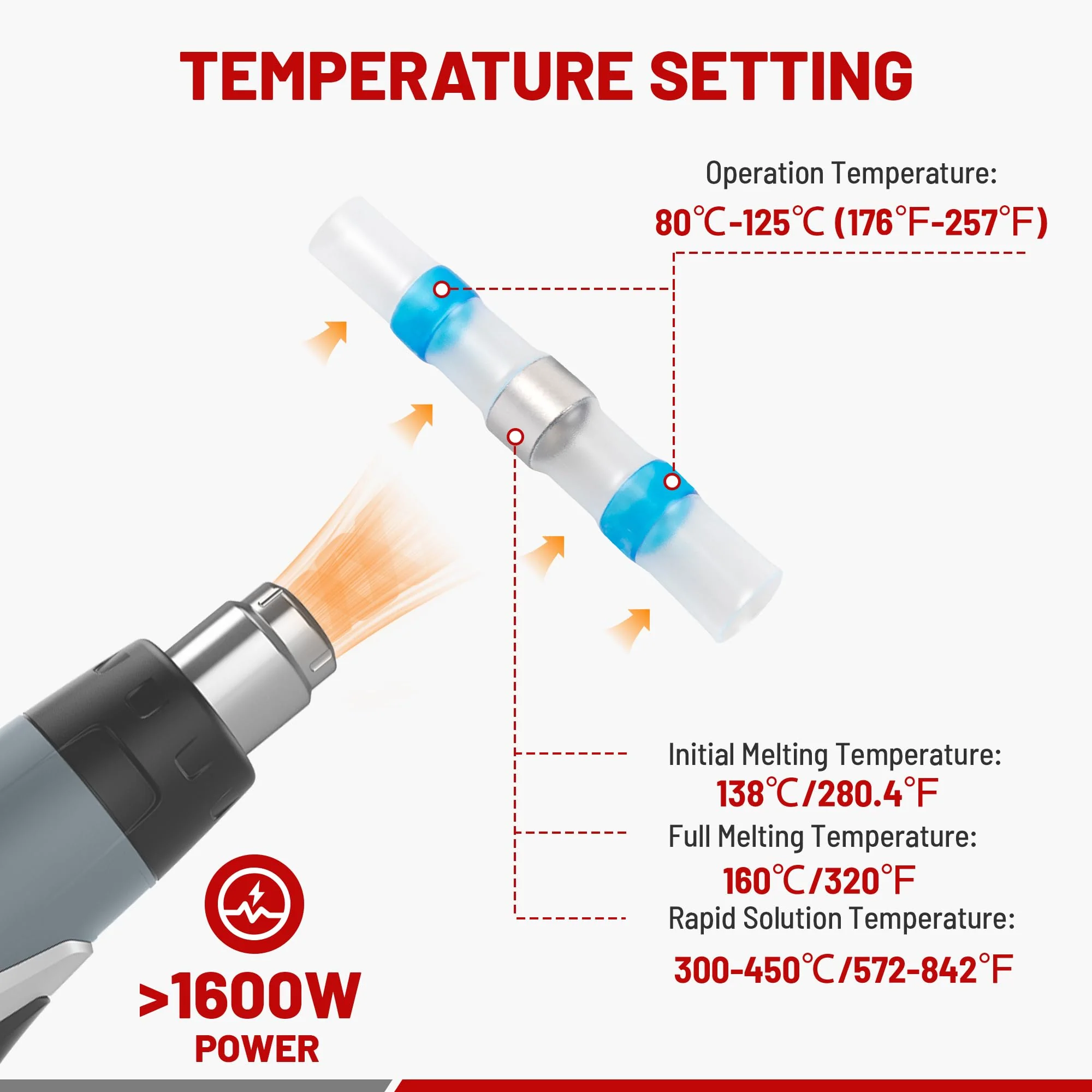 RED WOLF Solder Connectors, Heat Shrink Connectors, Pack of 250, Heat Shrink Welding, Butt Connectors for Automotive, Marine, Home, Waterproof Welded Connector Kit, Solder Seal Wire - Image 4
