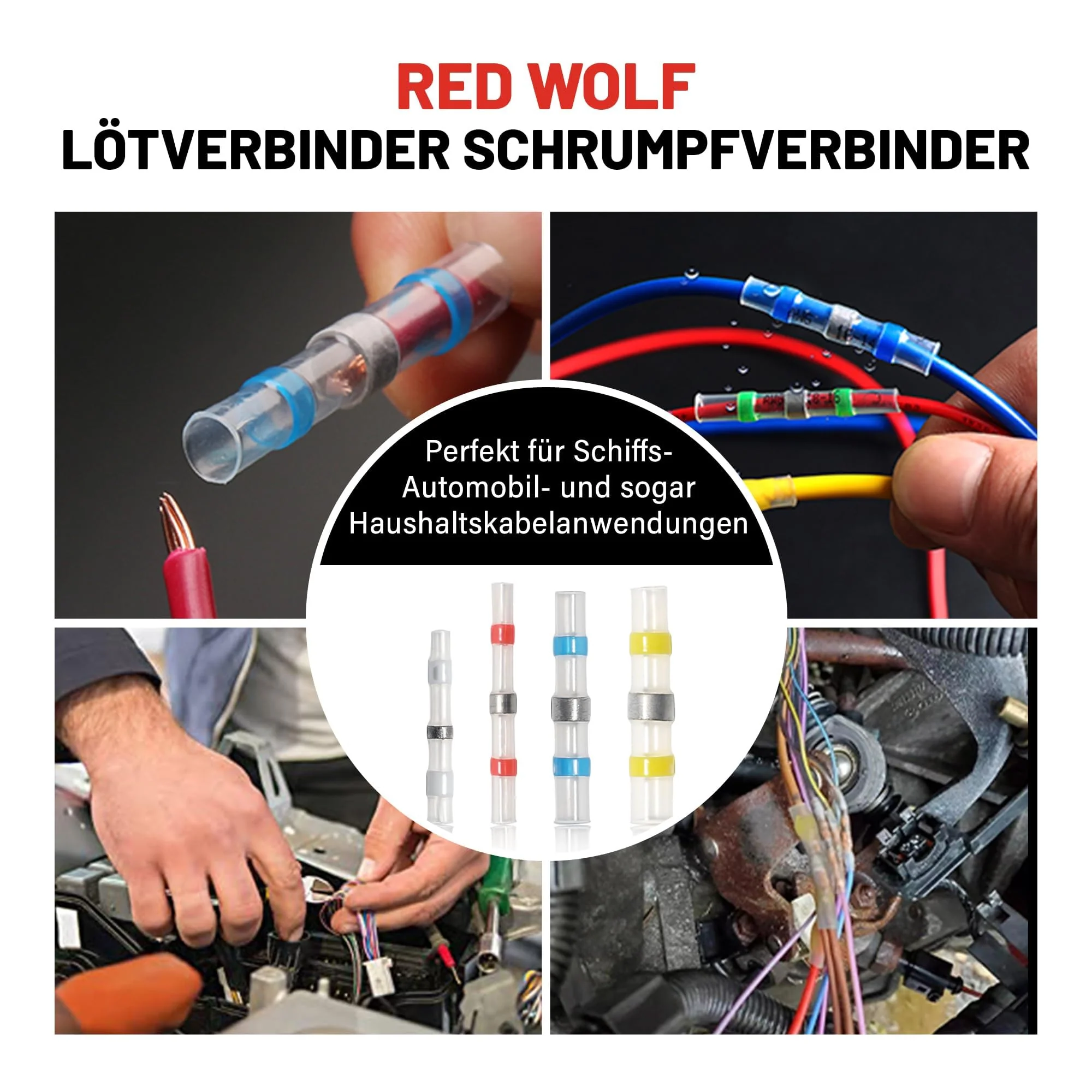 RED WOLF Solder Connectors, Heat Shrink Connectors, Pack of 250, Heat Shrink Welding, Butt Connectors for Automotive, Marine, Home, Waterproof Welded Connector Kit, Solder Seal Wire - Image 6