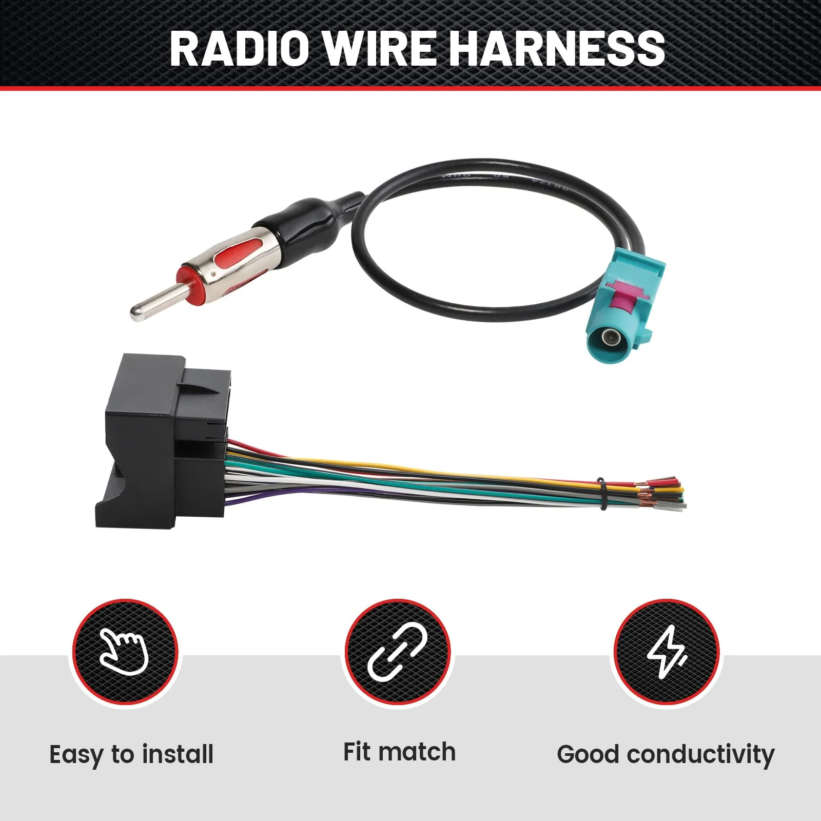 RED WOLF Stereo Wiring Harness w/Fakra Antenna Adapter for BMW 3/5, Volkswagen 2004-2015, Audi 2002-2010 Mercedes-Benz 2007-2015 Mount on Aftermarket Radio CD Player Wire Cable Kit - Image 2