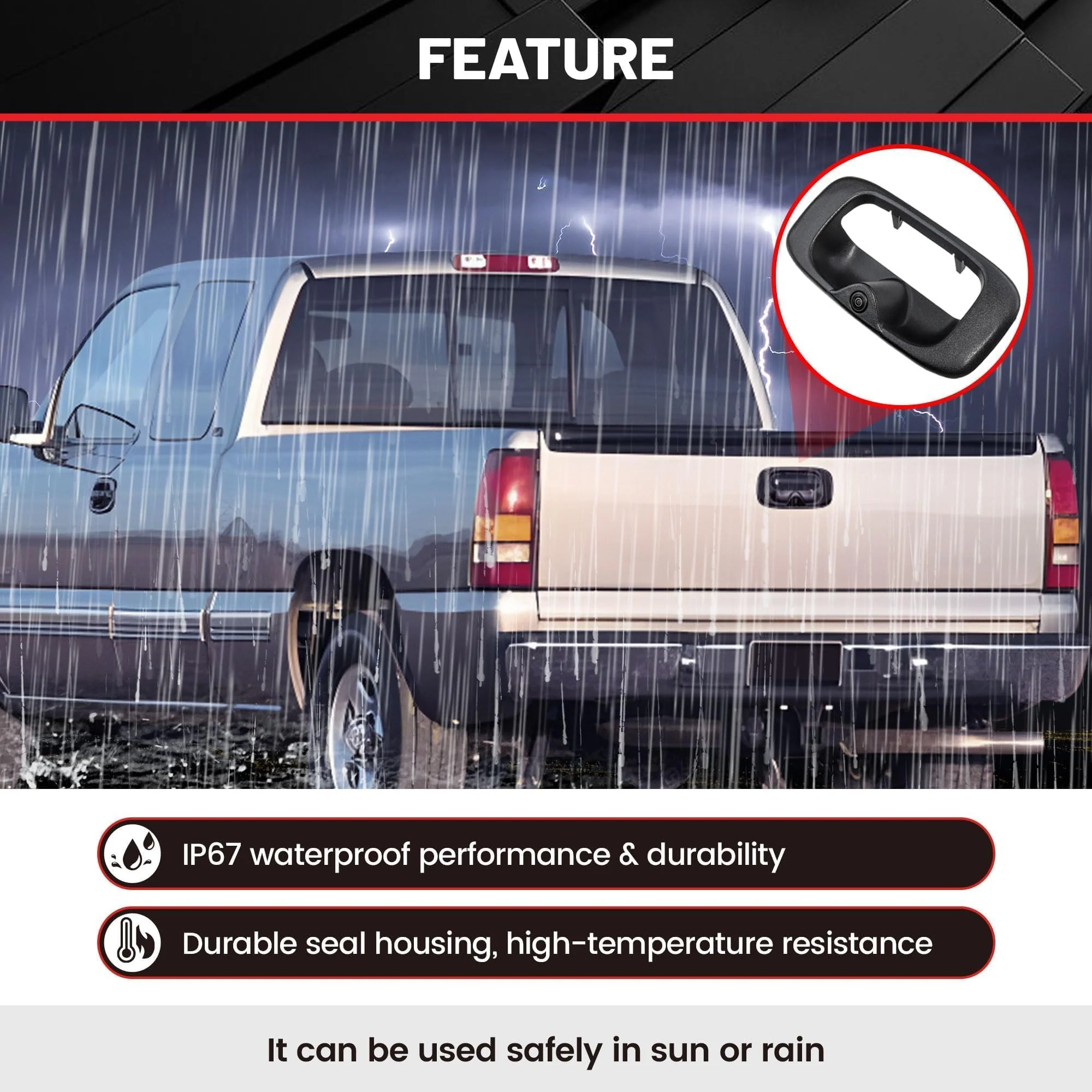 RED WOLF Tailgate Handle Backup Camera Fit for 1999-2006 Chevrolet Chevy Silverado/GMC Sierra 1500 2500 3500HD Pickups Reverse Rear View Backup Camera, Waterproof Guideline w/12V Power Cable RCA Plug - Image 6