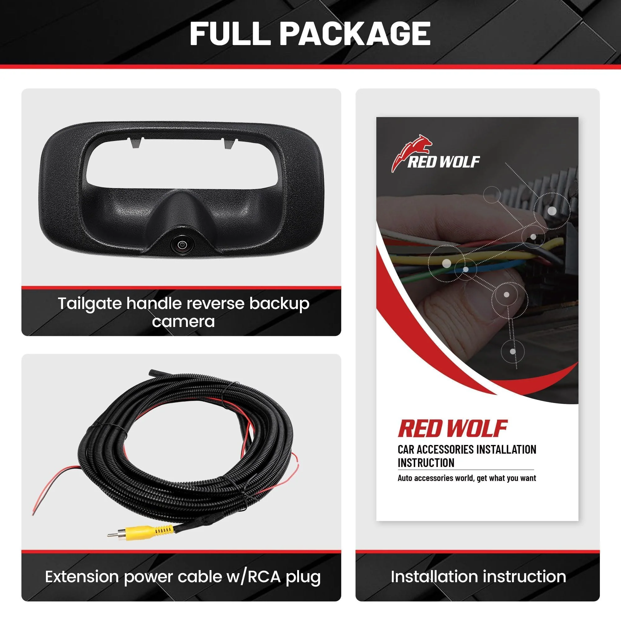 RED WOLF Tailgate Handle Backup Camera Fit for 1999-2006 Chevrolet Chevy Silverado/GMC Sierra 1500 2500 3500HD Pickups Reverse Rear View Backup Camera, Waterproof Guideline w/12V Power Cable RCA Plug - Image 7