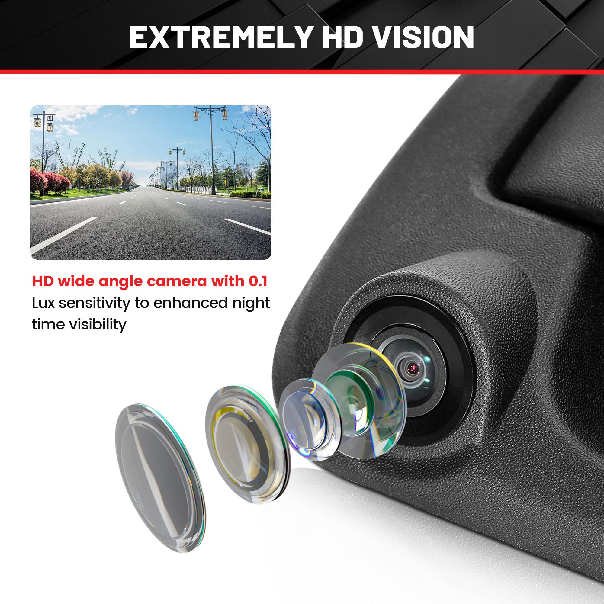 RED WOLF Tailgate Handle W/Reverse Backup Camera Replacement for 2004-2014 Ford F150, 2008-2016 F-250/F-350/F450/F550 Pickup Rear View Parking Camera RCA Connector Wide Angle Optional Guideline - Image 5