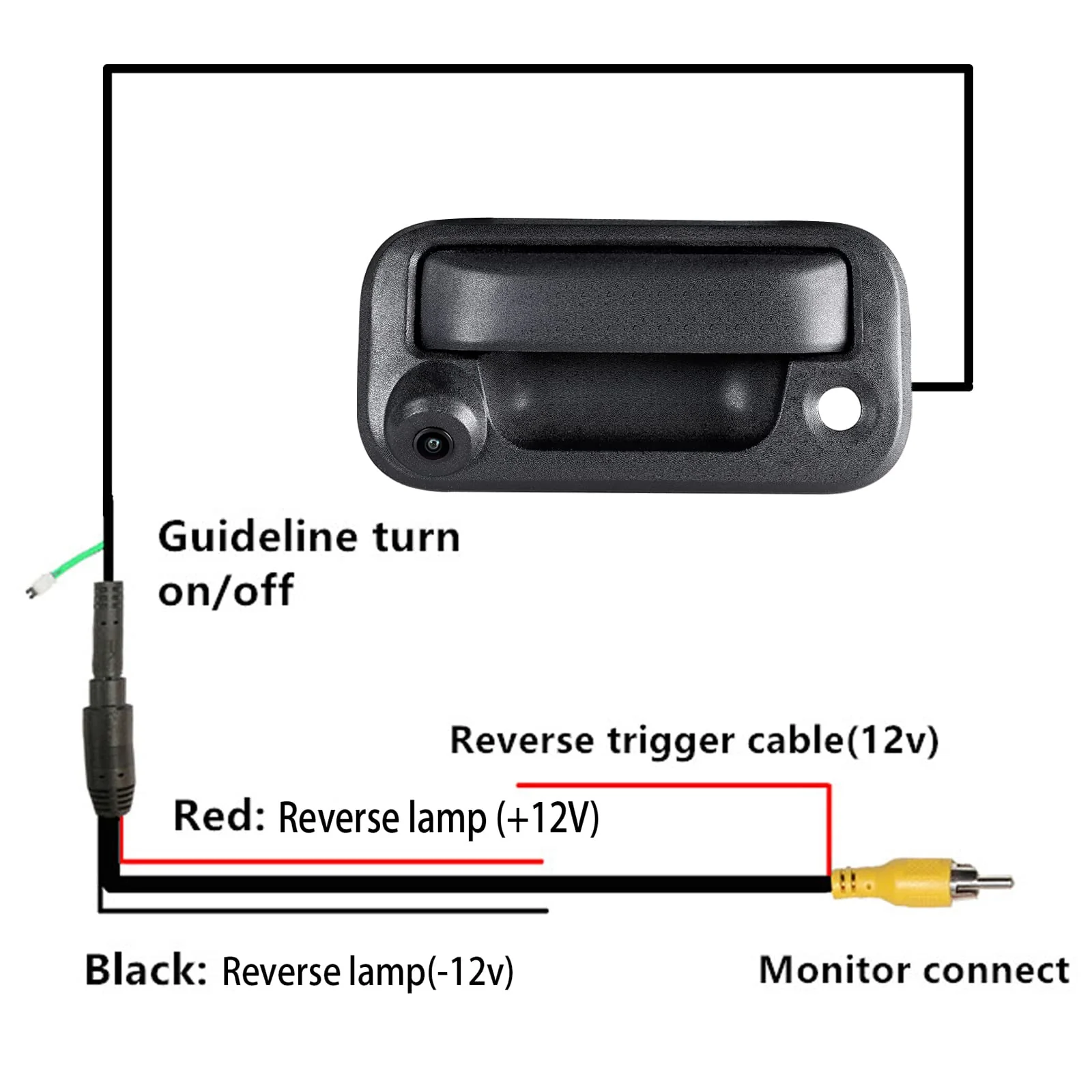RED WOLF Tailgate Handle W/Reverse Backup Camera Replacement for 2004-2014 Ford F150, 2008-2016 F-250/F-350/F450/F550 Pickup Rear View Parking Camera RCA Connector Wide Angle Optional Guideline - Image 7