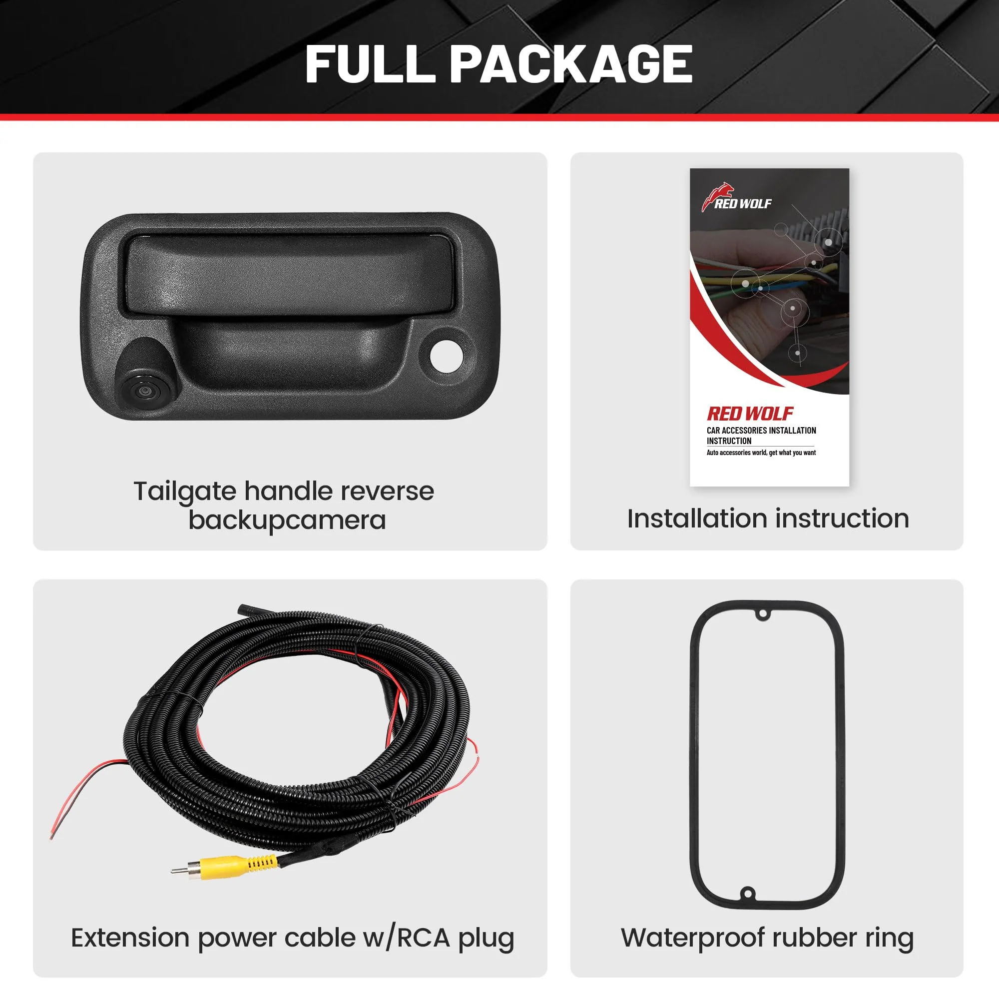 RED WOLF Tailgate Handle W/Reverse Backup Camera Replacement for 2004-2014 Ford F150, 2008-2016 F-250/F-350/F450/F550 Pickup Rear View Parking Camera RCA Connector Wide Angle Optional Guideline - Image 8