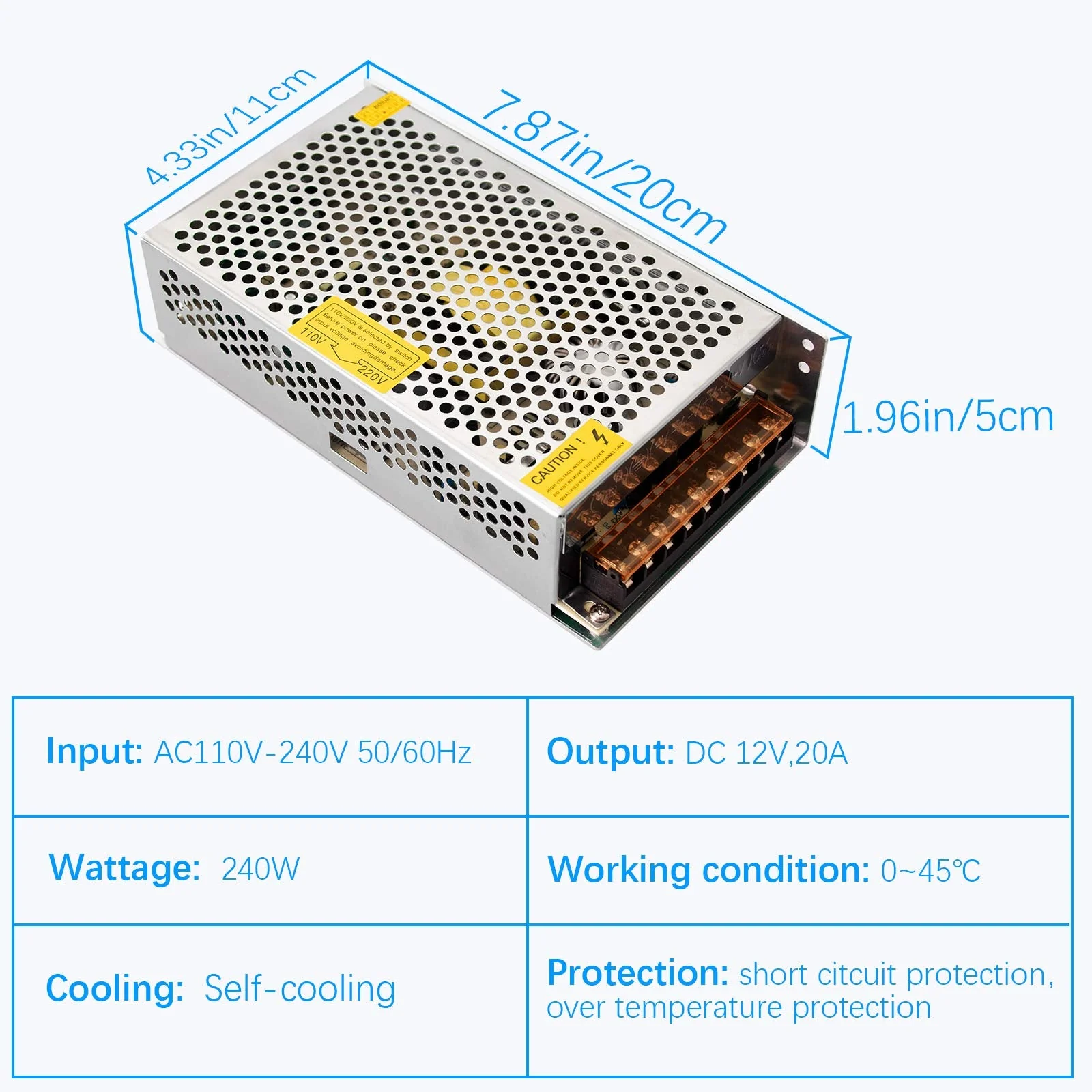 Redrex 12V 20A Power Supply 240W AC DC Adapter Universal Regulated Transformer Switch for 3D Printers LED Strip Lights CCTV Computer Project Security System - Image 7
