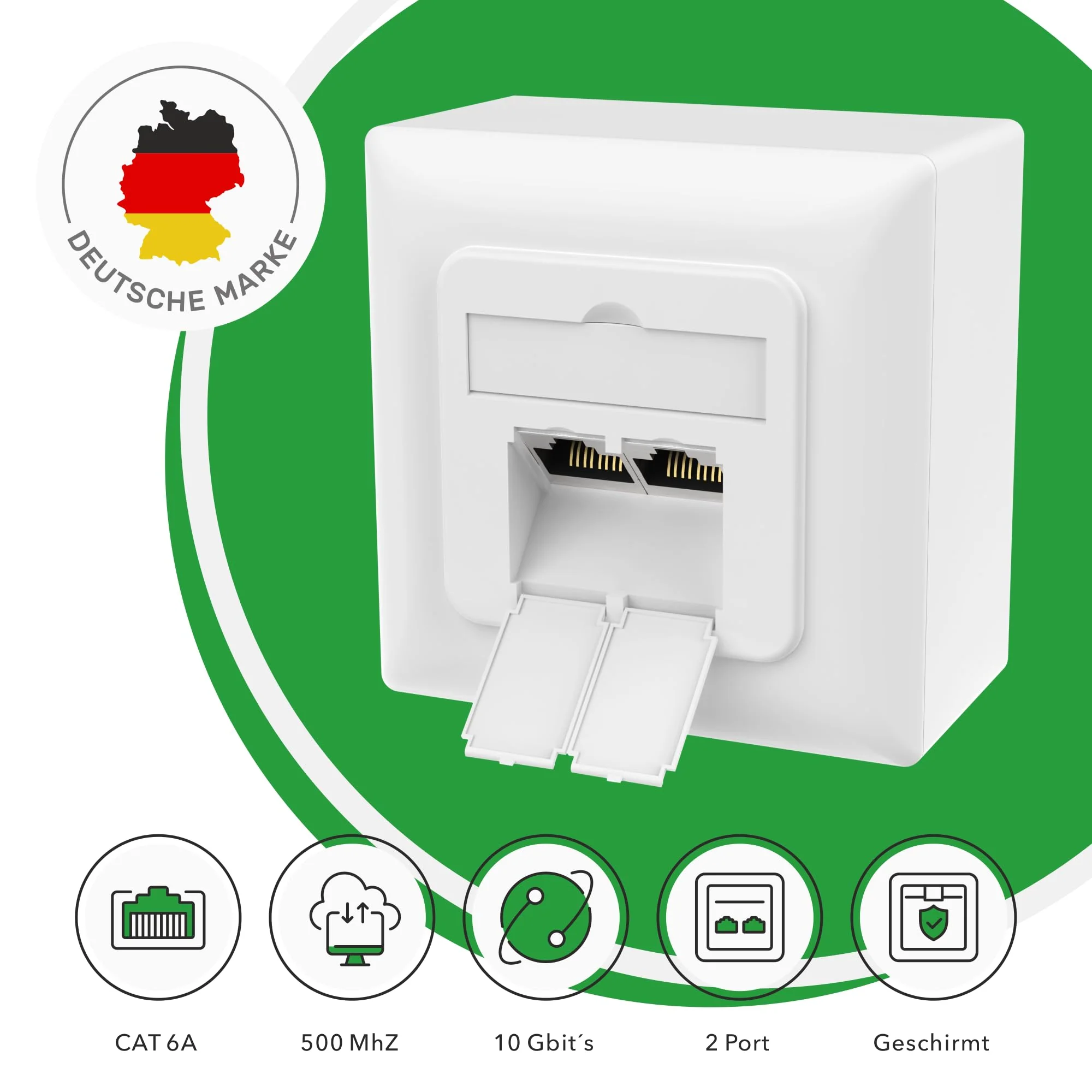 RedStar24 Cat6A Universal Network Socket with 2x RJ45 Ports - 10 Gbit/s Shielded LAN Socket for Surface-Mounted and Flush-Mounted, Compatible with CAT7/CAT6/CAT5, POE Enabled, Signal White, Complies 1 Stück - Image 2