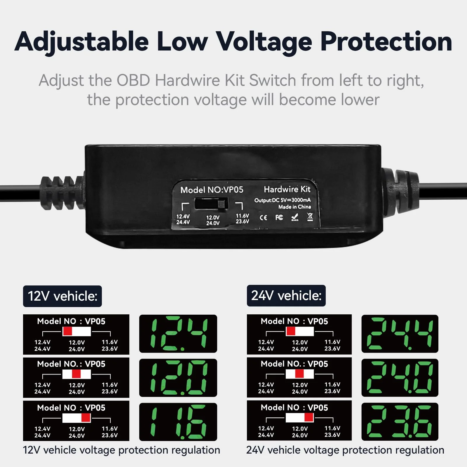 REDTIGER Dash Cam OBD Hardwire Kit with USB C Port,12V-24V to 5V, Low Voltage Protection for 24H Parking Mode,Suitable Series Dash Cam - Image 4