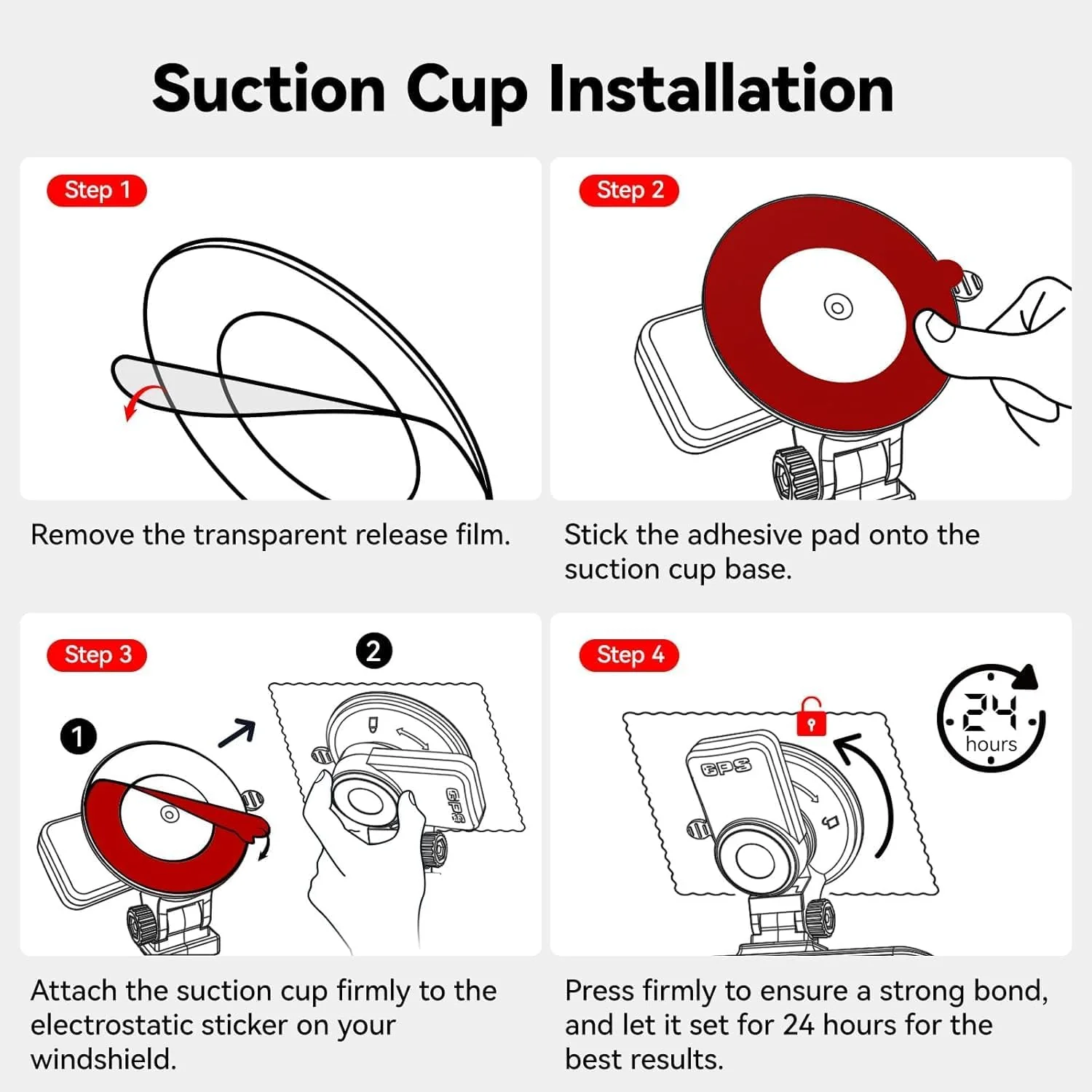REDTIGER Suction Mount for F7N Series Dash Cam,Built-in GPS Module,Easy Install,180° Rotatable,Includes Adhesive Pads and Electrostatic Stickers - Image 7