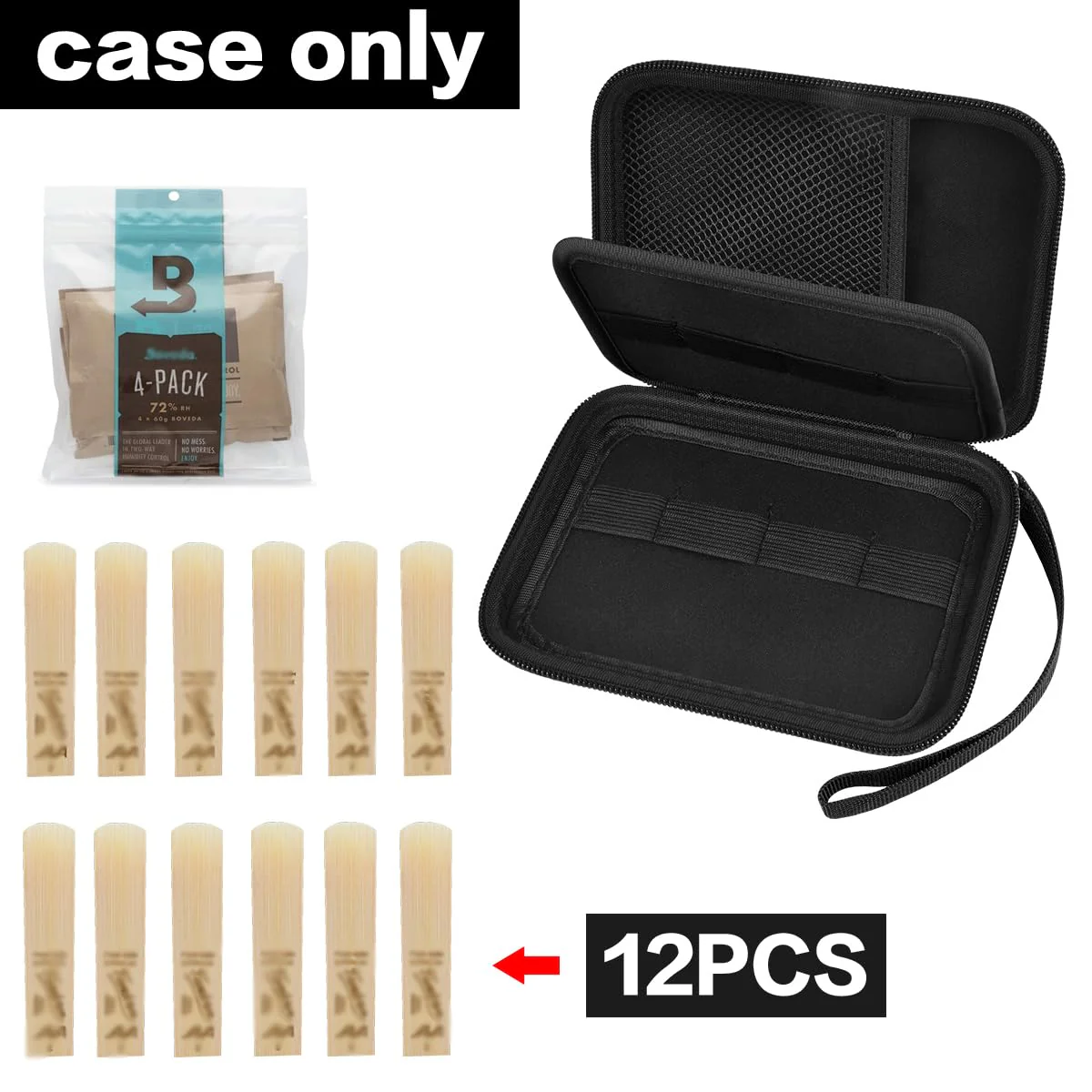 Reeds Case Compatible with Vandoren/for D'Addario Woodwinds/for Sovvid/for Glory Saxophone Clarinet Reeds. Storage Holder for 12 pcs Reed and Humidity Pack (Box Only) -Black Inner Black inner - Image 2