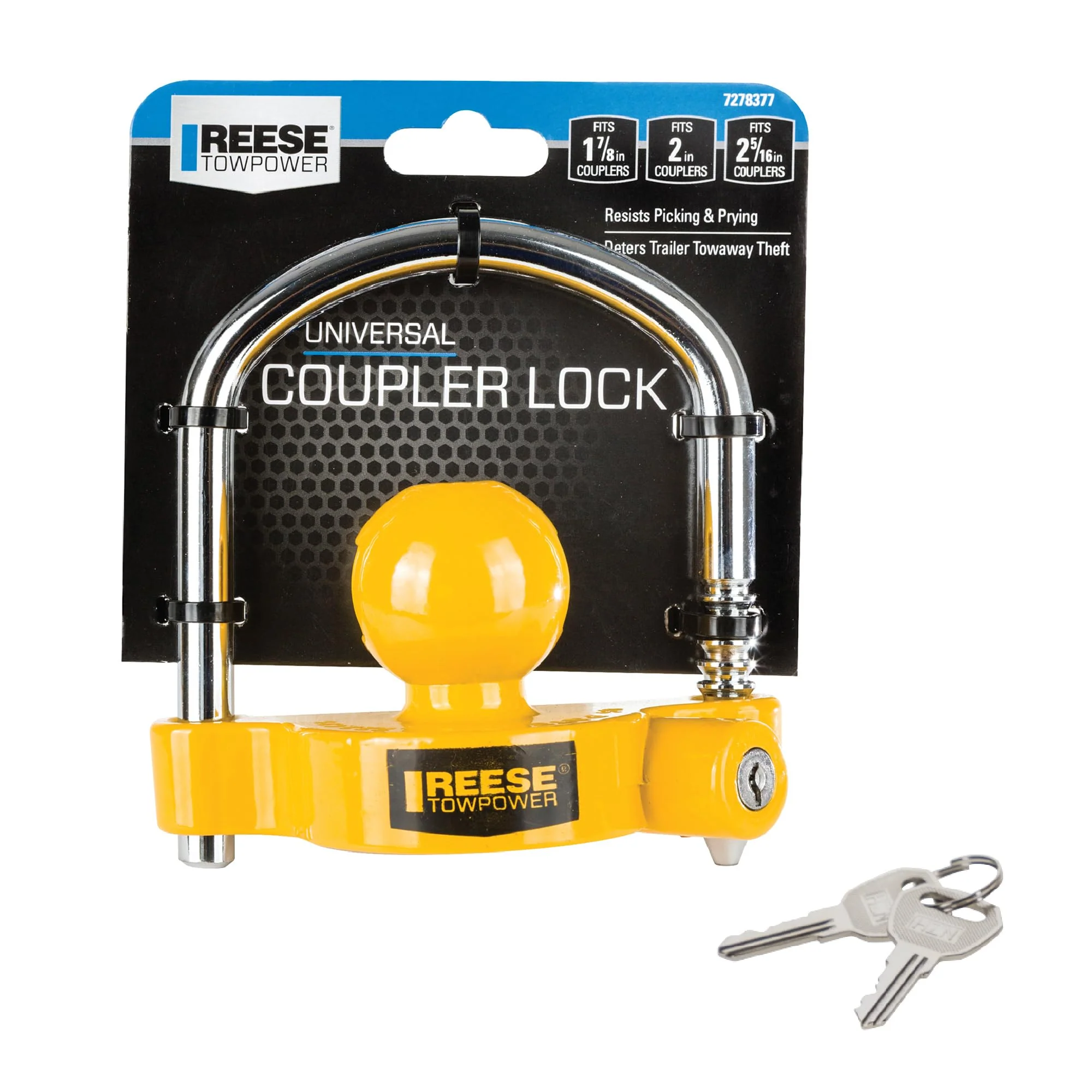 REESE Towpower 72783 Coupler Lock, Adjustable Storage Security, Heavy-Duty Steel, Yellow and Chrome ( Universal Fit) 1-7/8" Universal Trailer Coupler Lock - Image 2