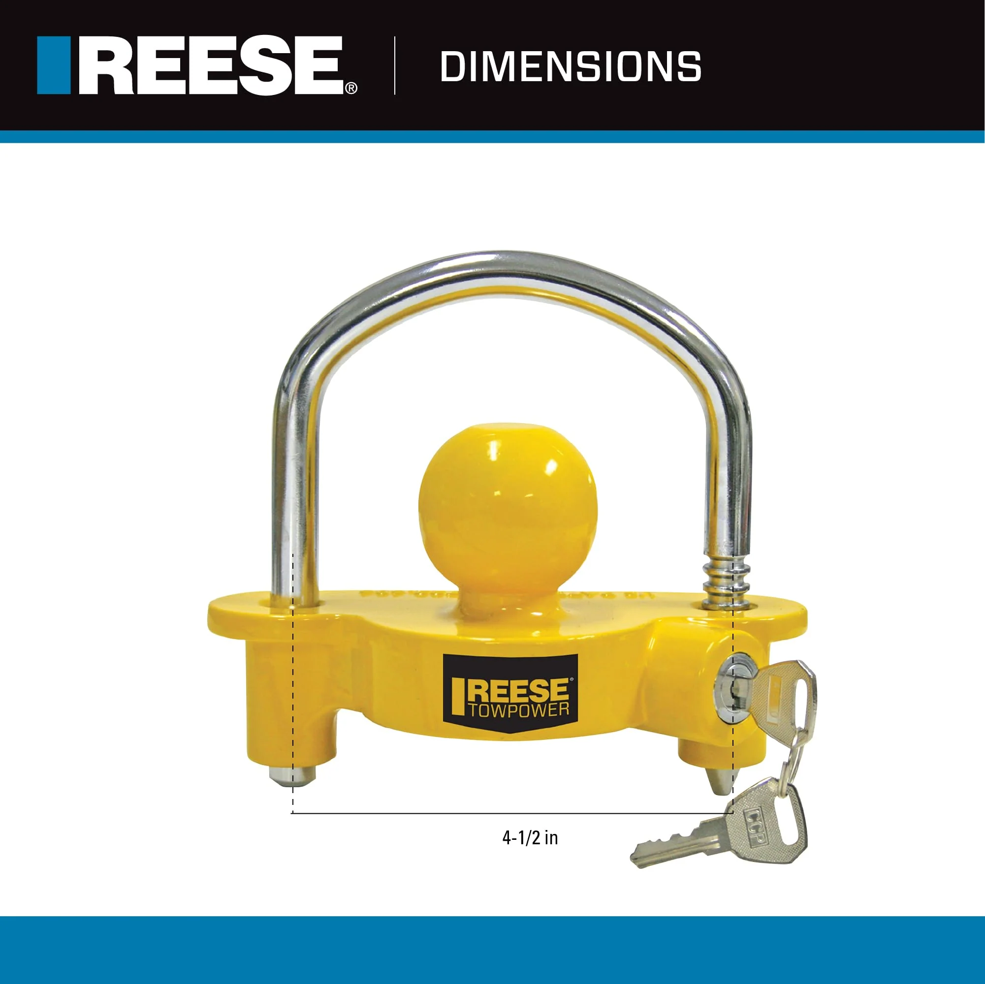 REESE Towpower 72783 Coupler Lock, Adjustable Storage Security, Heavy-Duty Steel, Yellow and Chrome ( Universal Fit) 1-7/8" Universal Trailer Coupler Lock - Image 3