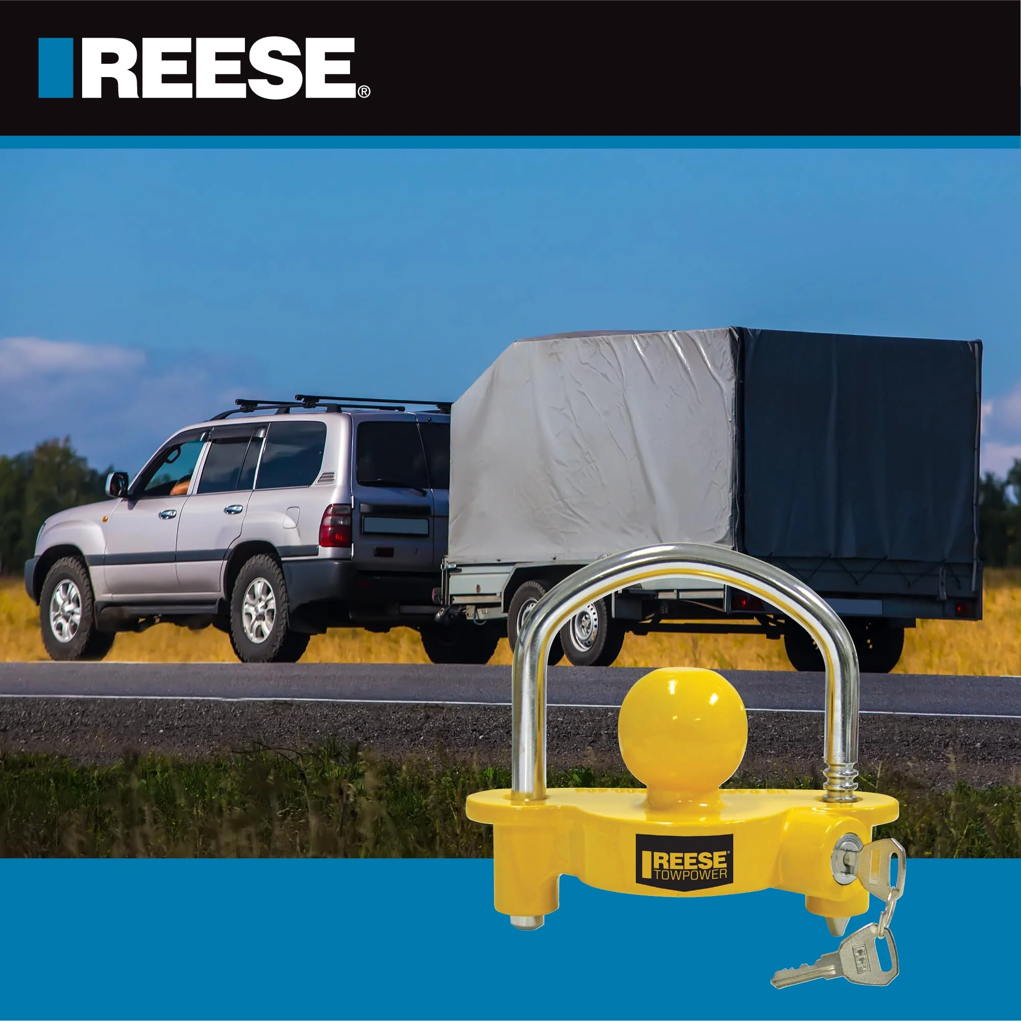REESE Towpower 72783 Coupler Lock, Adjustable Storage Security, Heavy-Duty Steel, Yellow and Chrome ( Universal Fit) 1-7/8" Universal Trailer Coupler Lock - Image 7