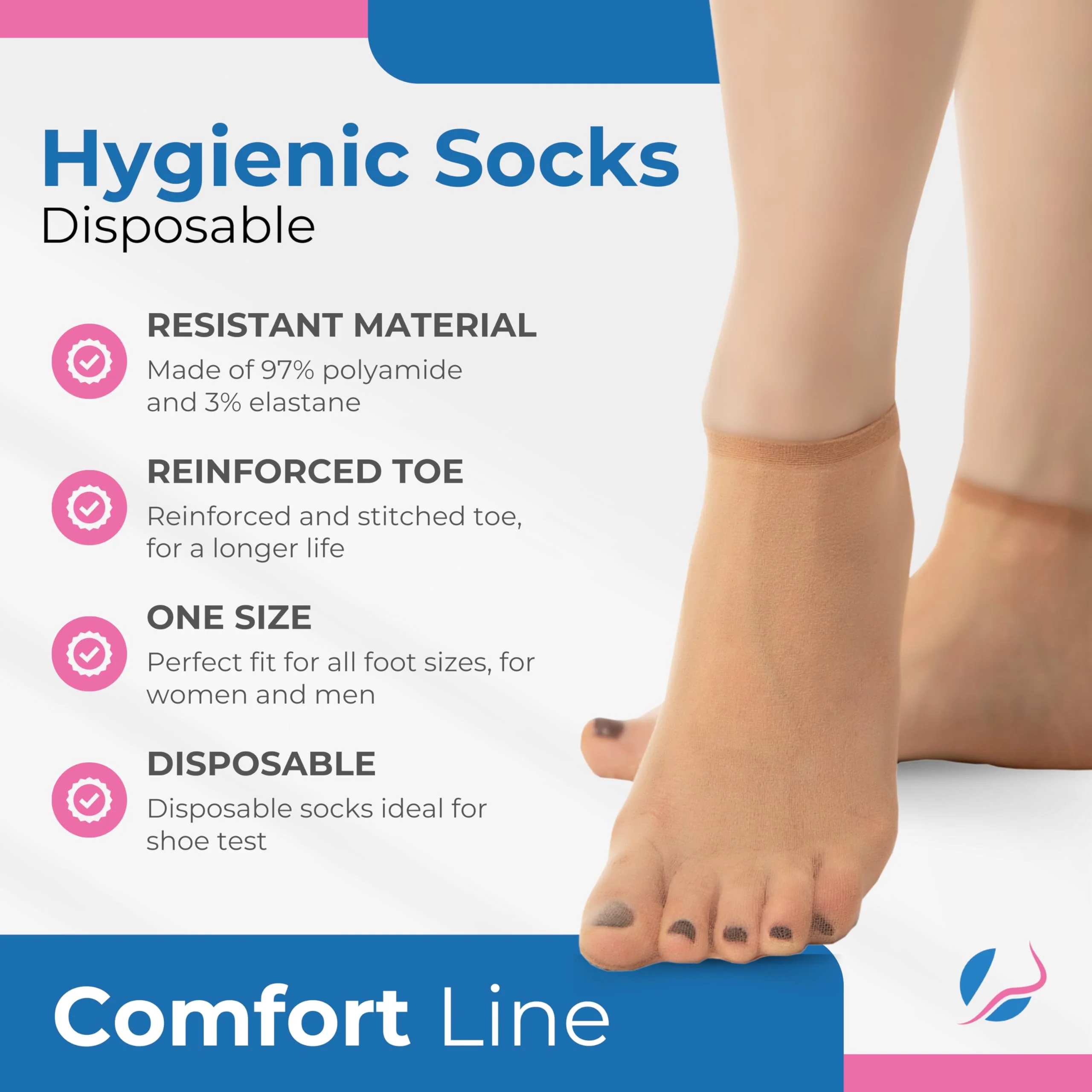 Refill 500pcs Disposable Hygienic Try On Socks, Comfort Line, Unisex, One Size Beige - Image 2