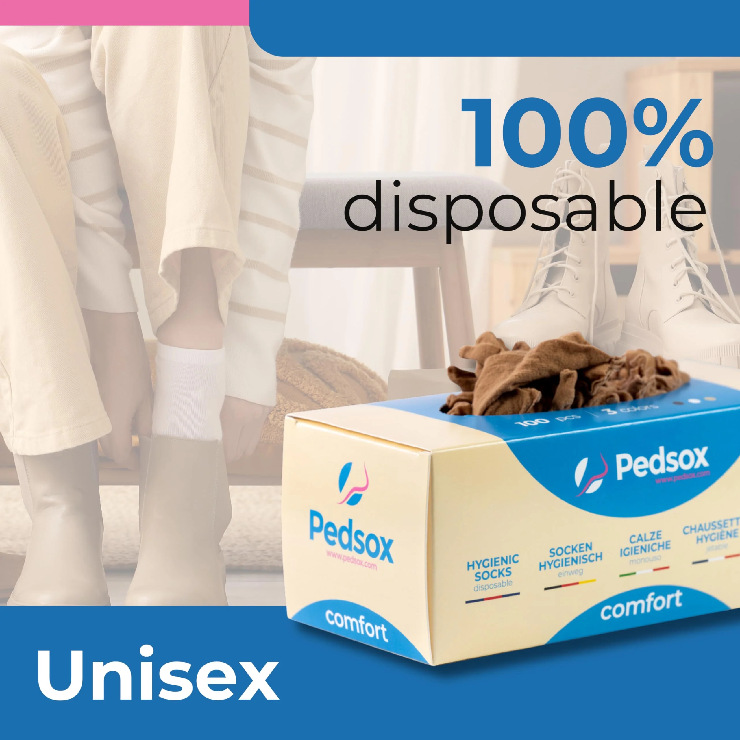 Refill 500pcs Disposable Hygienic Try On Socks, Comfort Line, Unisex, One Size Beige - Image 4