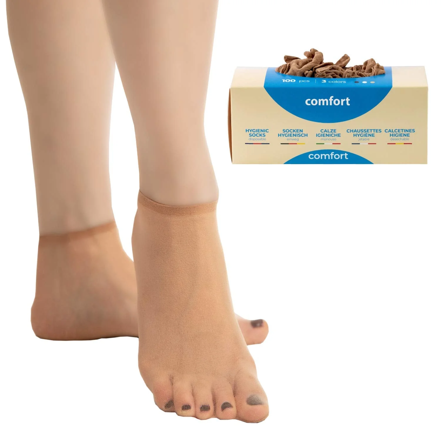 Refill 500pcs Disposable Hygienic Try On Socks, Comfort Line, Unisex, One Size Beige - Image 5