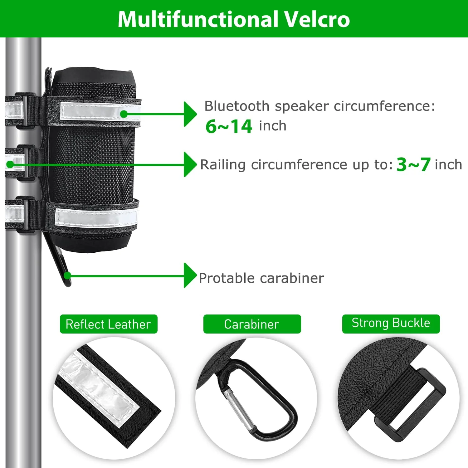Reflective Bike Speaker Mount Compatible with Golf Cart Motorcycle UTV Ebike Bicycle Scooter Wheeler Chair Handlebar, XL Large Adjustable Speaker Holder Strap for Outdoor Use - Image 2