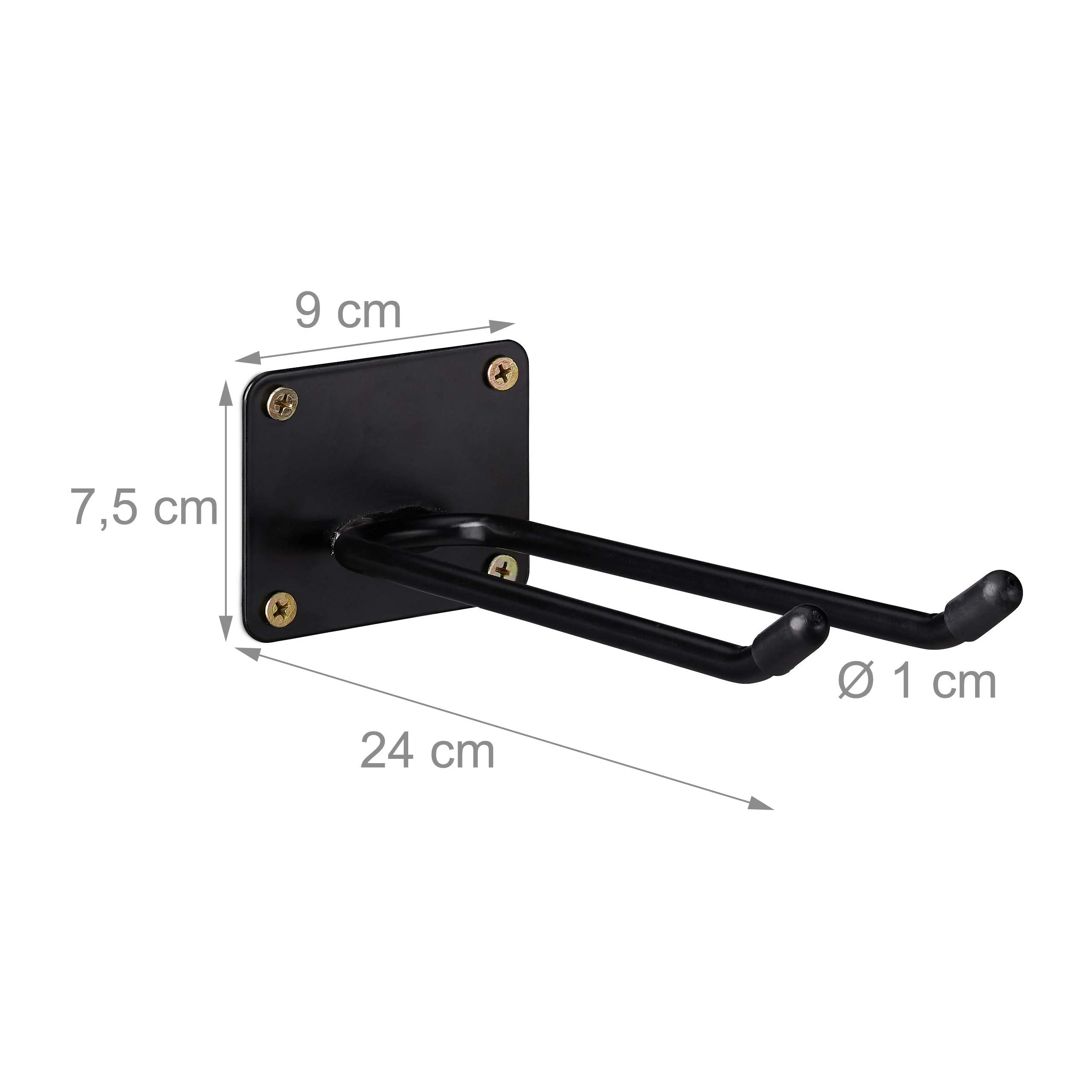 Relaxdays Tool Holder Wall Mount, Double Hook, Broom Holder, Spade Holder for Screwing on, Wall, Steel, 24 cm, Black, Pack of 1 1 Stück - Image 4