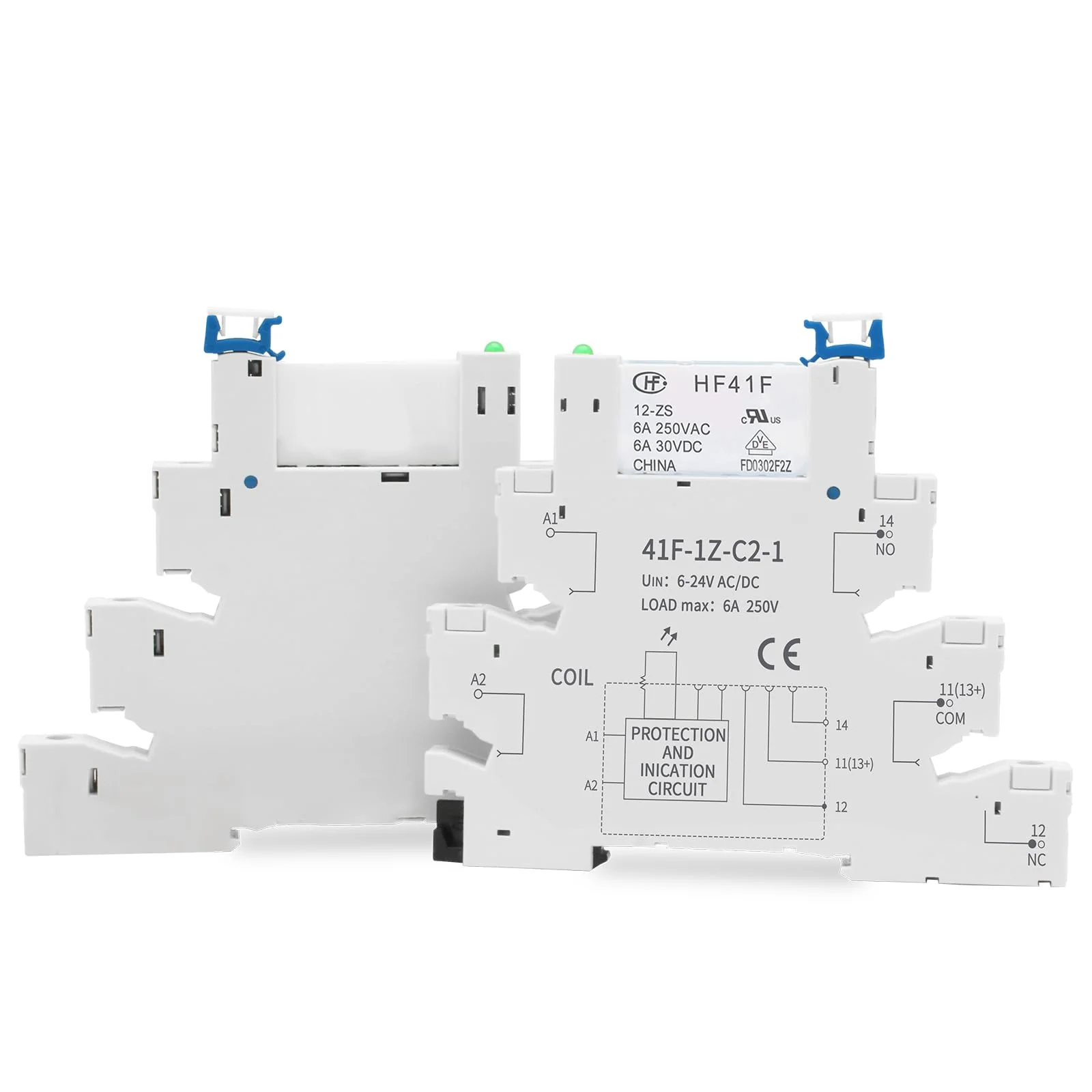 ReleyWell 12 V Relay DIN Rail; Silm, Solenoid Power Relay for PLC, HF41F/24-ZS 5 Pin SPDT with Push in Socket, 24 Coil dc/ac, Electromagnetic Relay, Max 6A 250VAC 12V-2