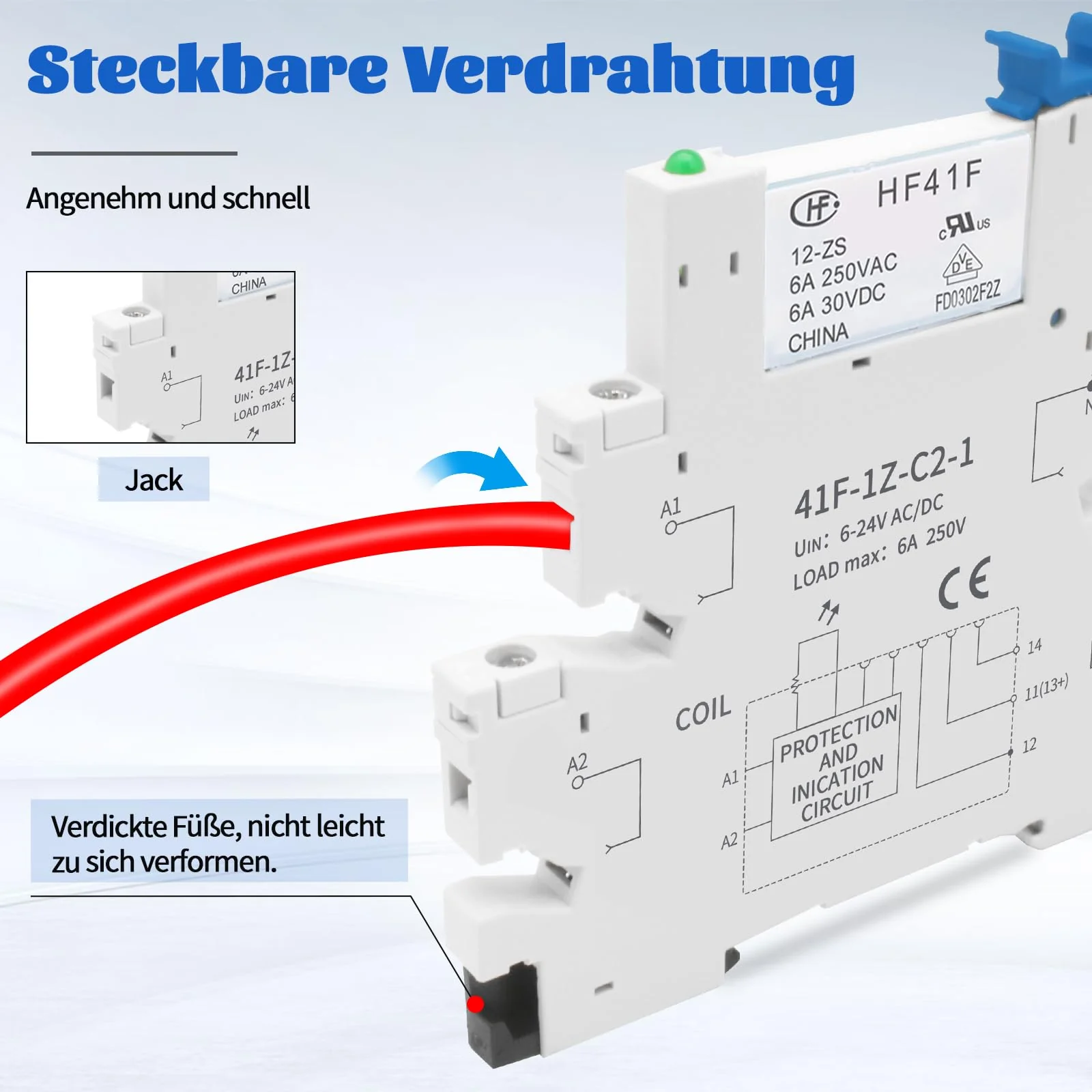 ReleyWell 12 V Relay DIN Rail; Silm, Solenoid Power Relay for PLC, HF41F/24-ZS 5 Pin SPDT with Push in Socket, 24 Coil dc/ac, Electromagnetic Relay, Max 6A 250VAC 12V-2 - Image 6