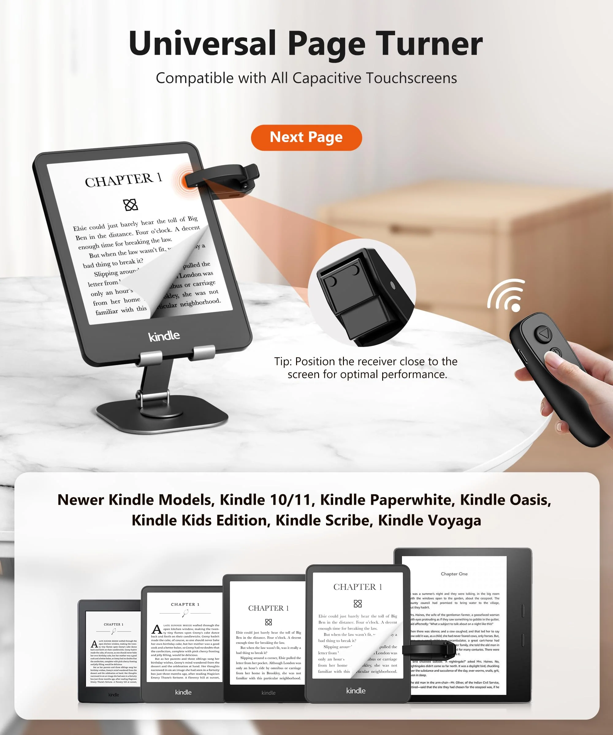 Remote Control Page Turner for Kindle Paperwhite Kobo eReaders, Page Turner Clicker with Wireless Remote Compatible with iPad, Tablets, Cellphones Black - Image 5