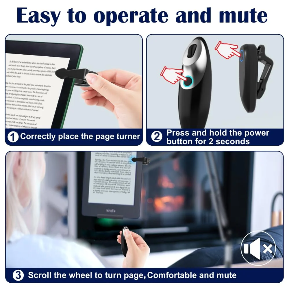 Remote Control Page Turner for Kindle Paperwhite Oasis Kobo eBook Readers,Mute Scroll Wheel Clicker,Remote Scrolling for TikTok,Remote Shutter for Taking Photos and Videos,Supports iPhone,iPad,Android Black - Image 6
