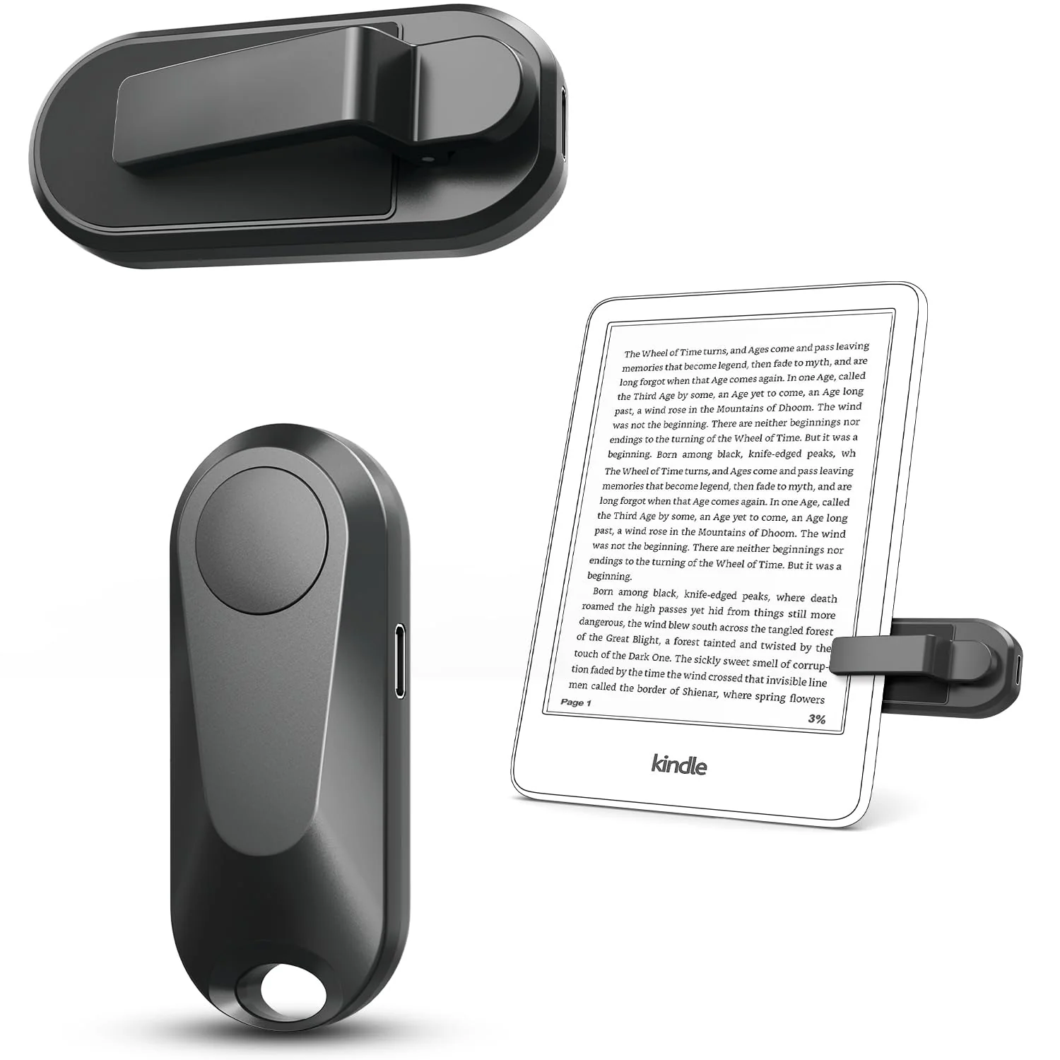 Remote Control Page Turner for Kindle Paperwhite Oasis Kobo eReaders, Camera Camcorder Remote Controls, Page Turner Clicker for ipad Tablets Reading Novels with Wrist Strap Storage Bag Black