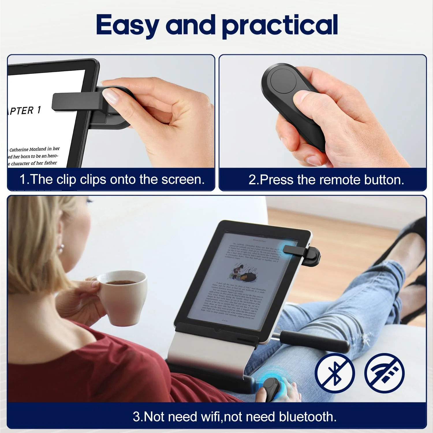 Remote Control Page Turner for Kindle Paperwhite Oasis Kobo eReaders, Camera Camcorder Remote Controls, Page Turner Clicker for ipad Tablets Reading Novels with Wrist Strap Storage Bag Black - Image 2