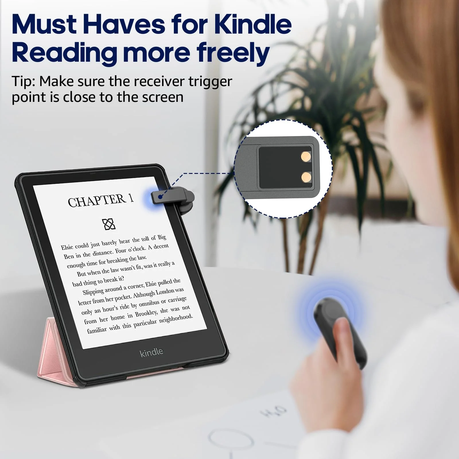 Remote Control Page Turner for Kindle Paperwhite Oasis Kobo eReaders, Camera Camcorder Remote Controls, Page Turner Clicker for ipad Tablets Reading Novels with Wrist Strap Storage Bag Black - Image 3