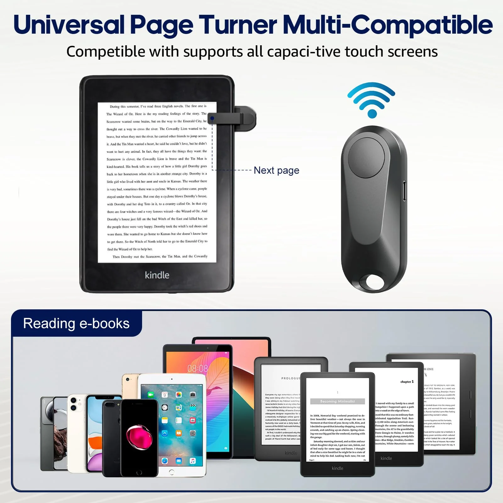 Remote Control Page Turner for Kindle Paperwhite Oasis Kobo eReaders, Camera Camcorder Remote Controls, Page Turner Clicker for ipad Tablets Reading Novels with Wrist Strap Storage Bag Black - Image 5