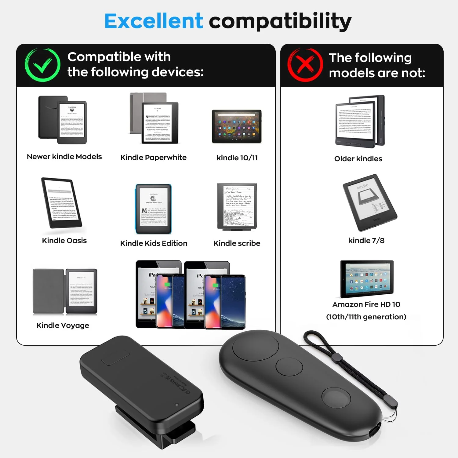 Remote Control Page Turner for Kindle Paperwhite Oasis Scribe eReaders, Page Turner Clicker for iPad Tablets Reading Novels Taking, Phone Camera Video Record Remote Triggers, Black - Image 7
