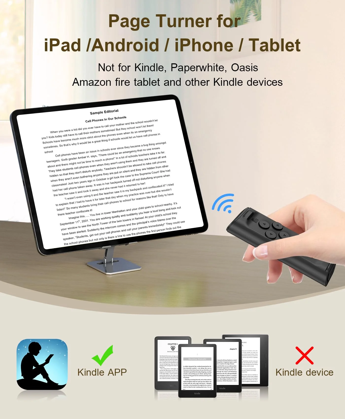 Remote Control Scrolling for TikTok, Page Turner for Kindle App, Camera Camcorder Remote Controls, Scrolling Remote for TikTok/iOS/Android/iPad/iPhone/Tablet with Phone Stand Black - Image 2