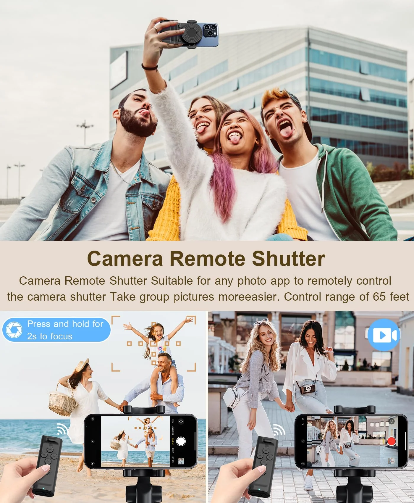 Remote Control Scrolling for TikTok, Page Turner for Kindle App, Camera Camcorder Remote Controls, Scrolling Remote for TikTok/iOS/Android/iPad/iPhone/Tablet with Phone Stand Black - Image 4