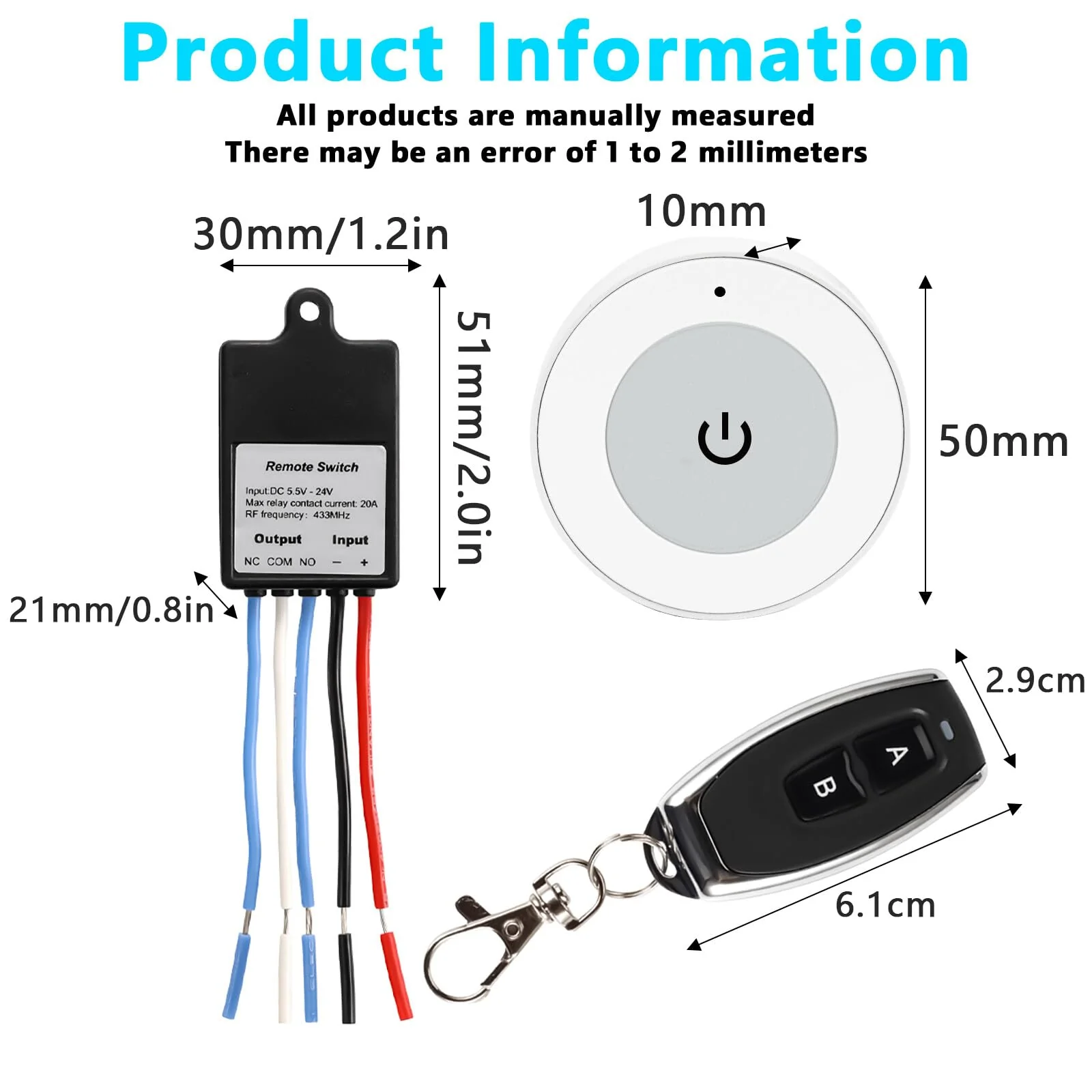 Remote Control Switch, 12 V Radio Switch, DC5.5 V ~ 30 V 5 A Relay Remote Switch, 50 m Long Range Radio Switch with 2 Remote Controls for Ceiling Lights, Motor, Lamps Christmas Decoration - Image 2