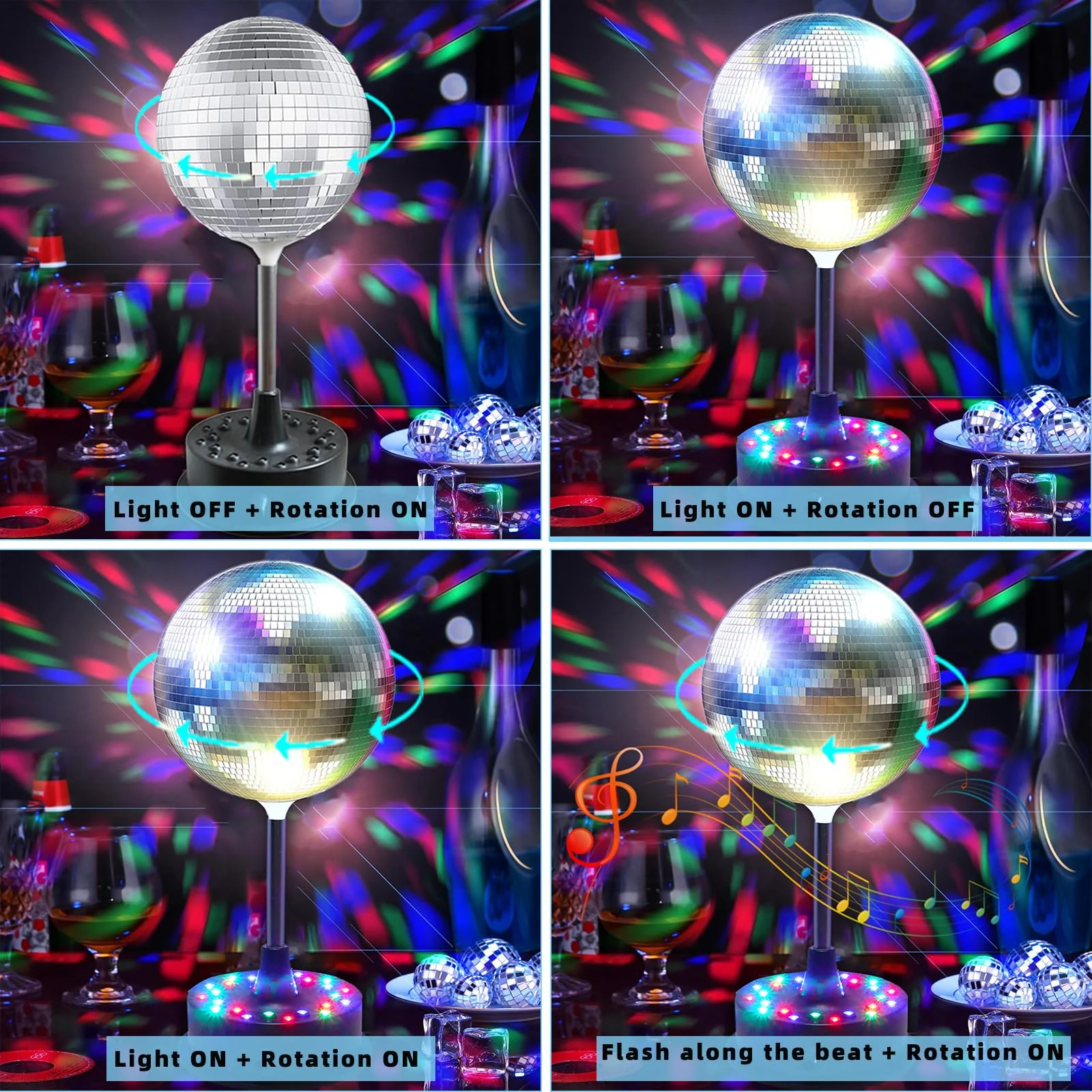Remote RGBW Rotating Mirror Ball Light,5-10RPM Adjustable Speed Light Up Spinner 23 LED Disco Motor with 6" Mirror Ball for Birthday Party Decor - Image 3