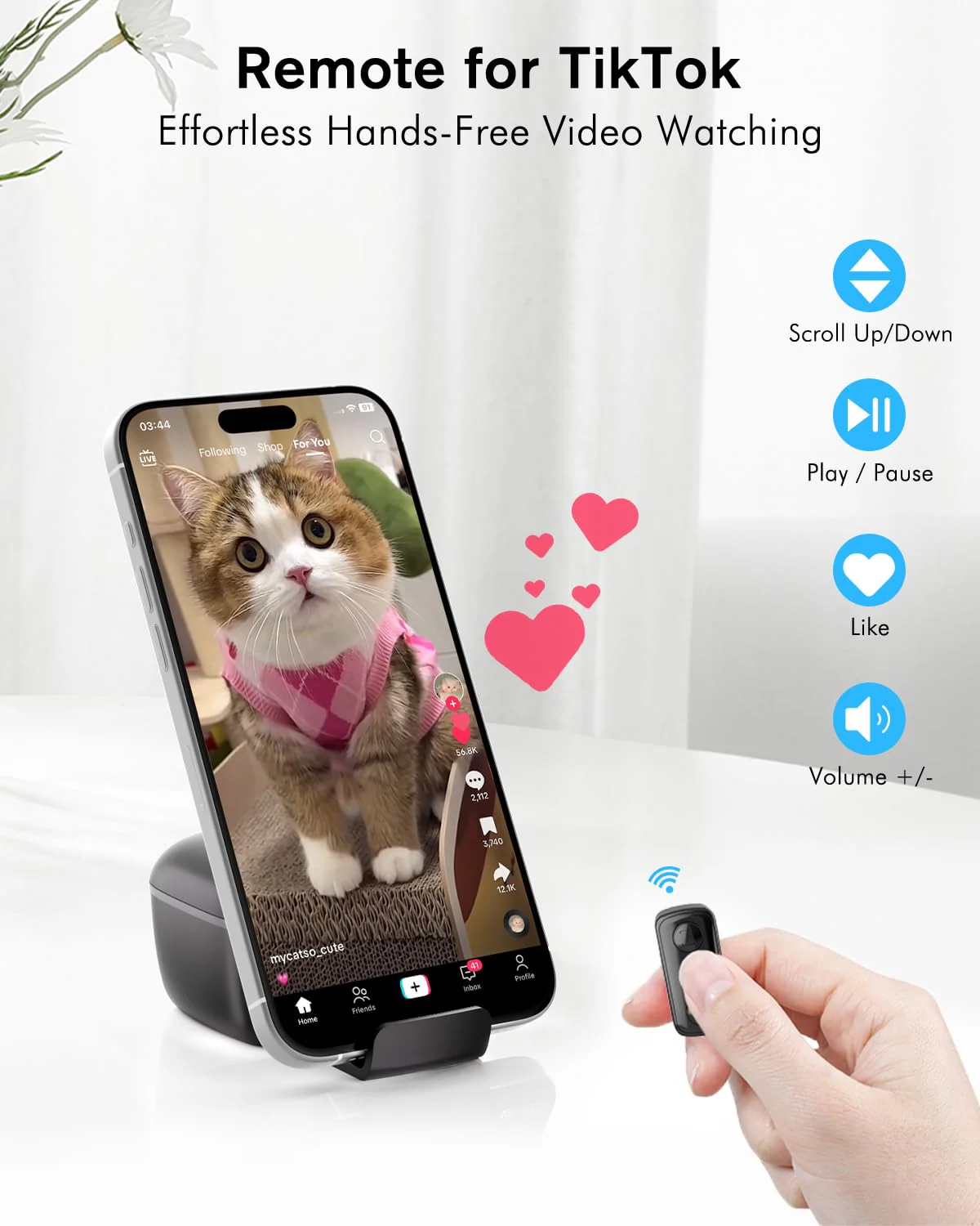 Remote Scrolling Ring for TikTok, 2-in-1 Tik Tok Scroller Ring with Phone Holder, Wireless Page Turner for iPad/iPhone Ebook Reading, Photo Taking Video Recording Remote for iOS Android Devices Black - Image 2
