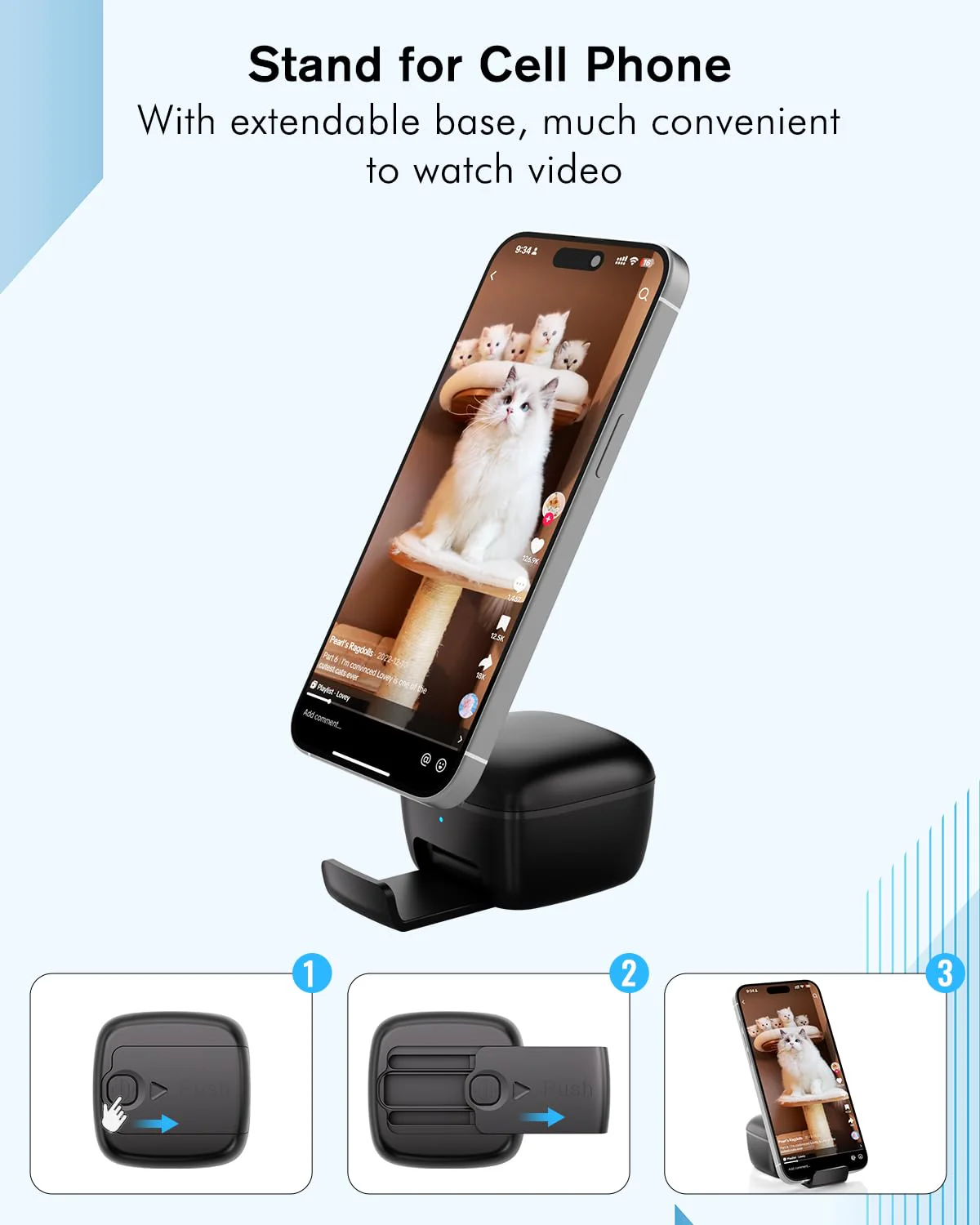 Remote Scrolling Ring for TikTok, 2-in-1 Tik Tok Scroller Ring with Phone Holder, Wireless Page Turner for iPad/iPhone Ebook Reading, Photo Taking Video Recording Remote for iOS Android Devices Black - Image 4