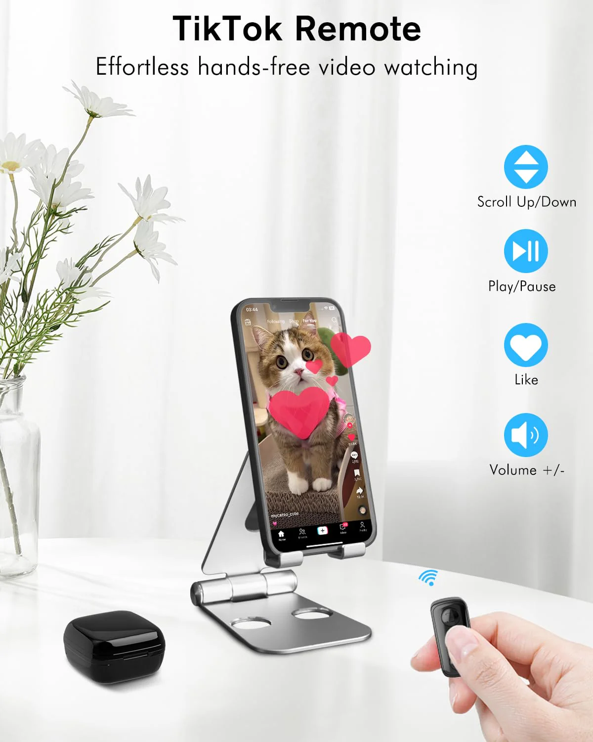 Remote Scrolling Ring for TikTok, Bluetooth Page Turner for iPad iPhone, Scroller Remote for TIK Tok, Camera Shutter Remote Control for iOS, Android - Black - Image 2