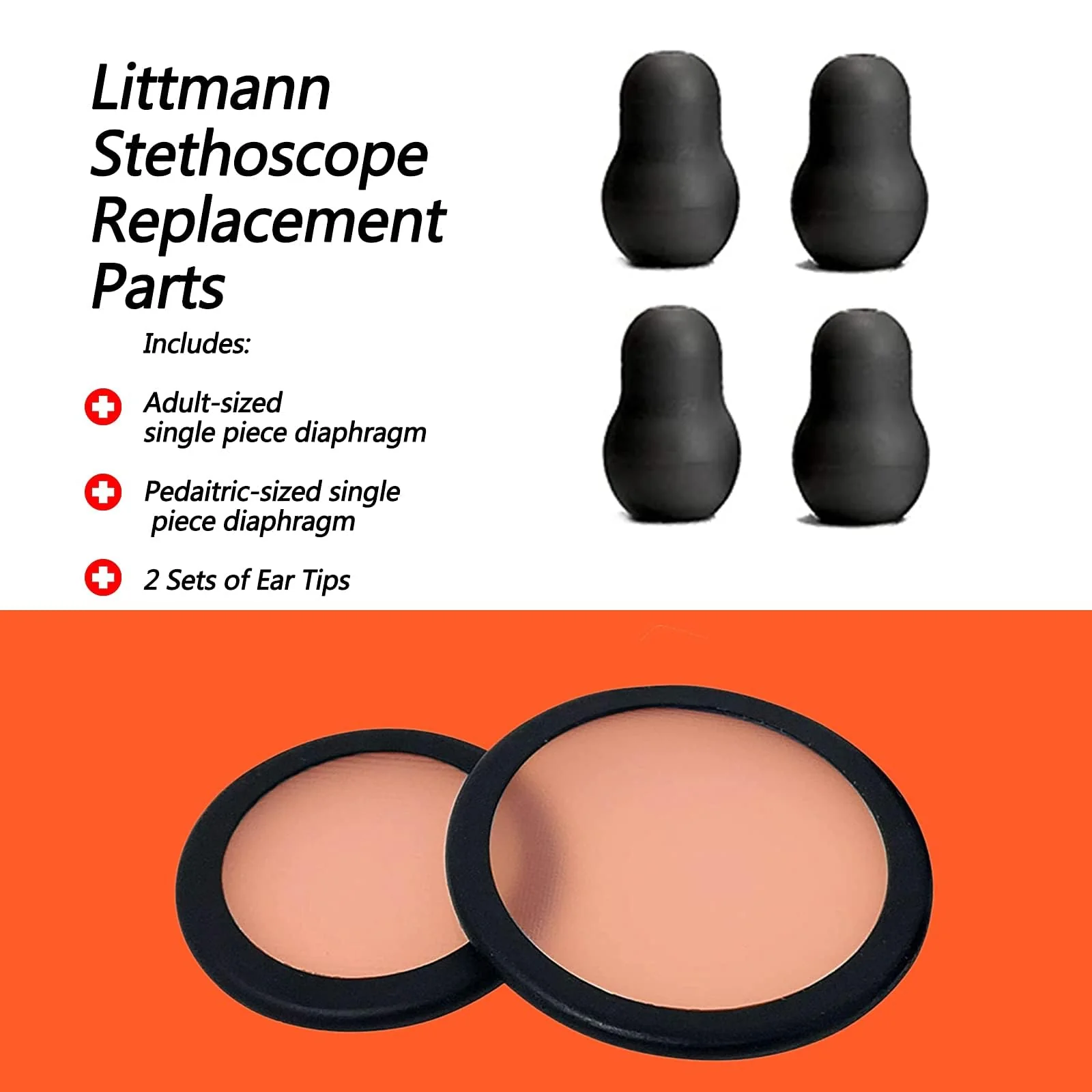Replacement Accessories Kit Fits Classic 3, Cardiology 3 & Cardiology 4 Stethoscope for Littmann Stethoscope Replacement Parts & Stethoscope Bell Diaphragm Cover and Eartips Replacement Parts (Black) - Image 2