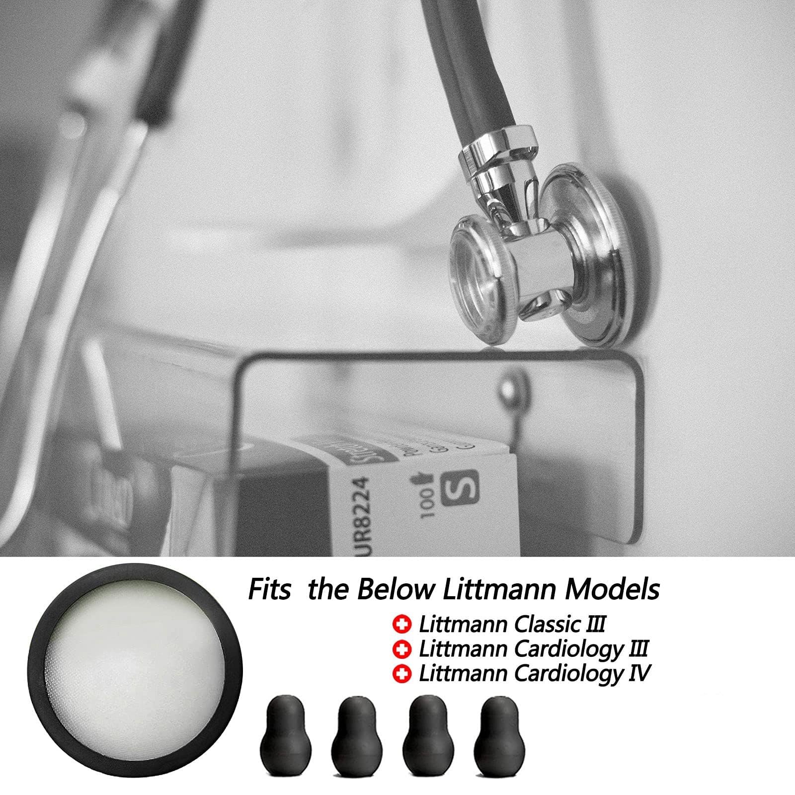 Replacement Accessories Kit Fits Classic 3, Cardiology 3 & Cardiology 4 Stethoscope for Littmann Stethoscope Replacement Parts & Stethoscope Bell Diaphragm Cover and Eartips Replacement Parts (Black) - Image 5
