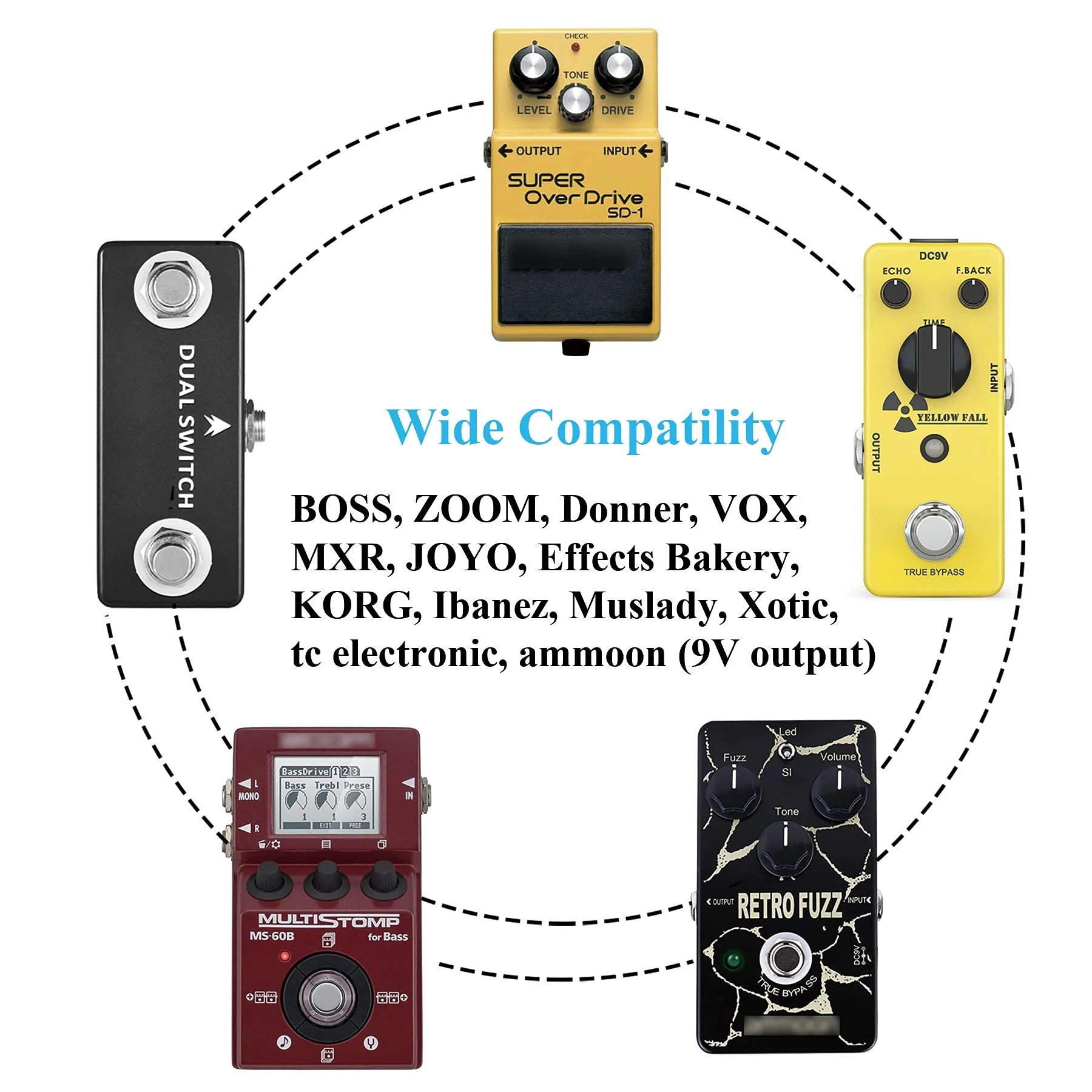 Replacement for 9V Guitar Pedal Power Supply UL Tested 9 Volt Power Supply for Guitar Pedals，1A Tip Negative with 5 Way Daisy Chain Power Cable - Image 5