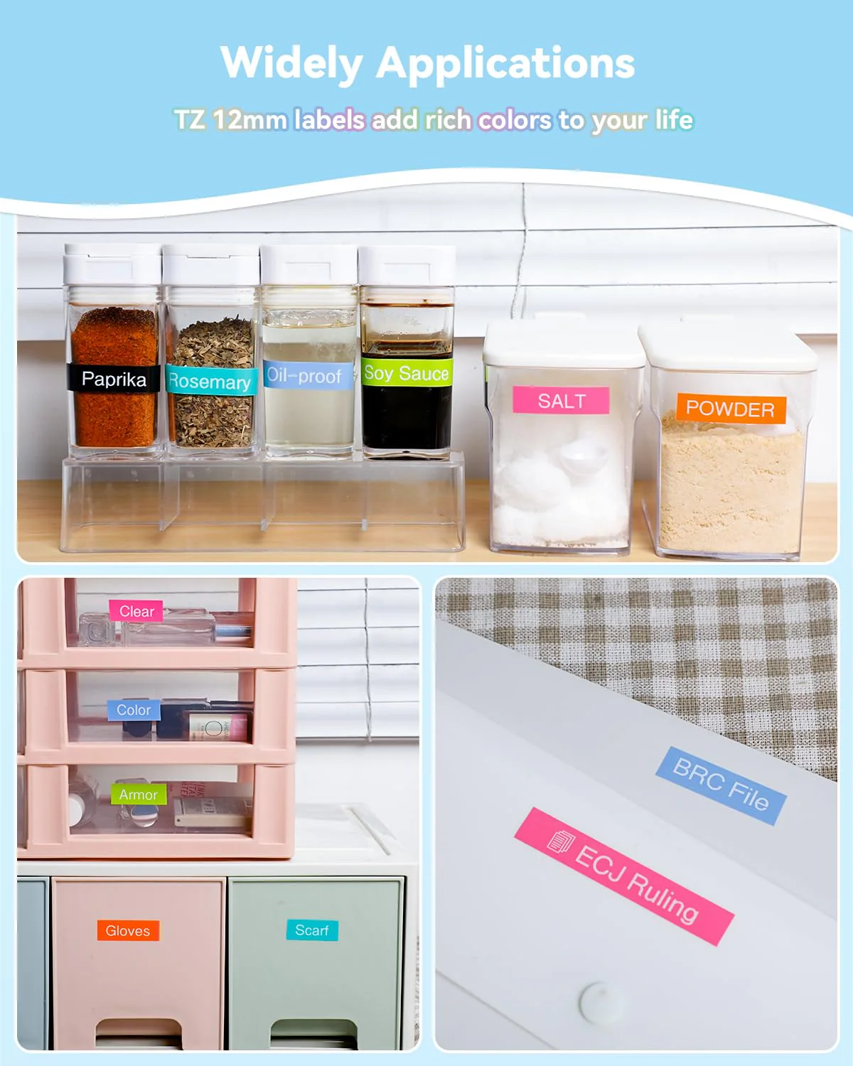 Replacement for Brother P-Touch Label Maker Tape TZe 12mm 0.47 Ribbon Laminated TZ Colored Refills Compatible with Brother P Touch PT-D210 D220 H110 1000 1280 D400 Cube, 1/2" x 26.2', 6 Pack Pink/Blue/Yellow/Green/ Black/Lime Green - Image 4